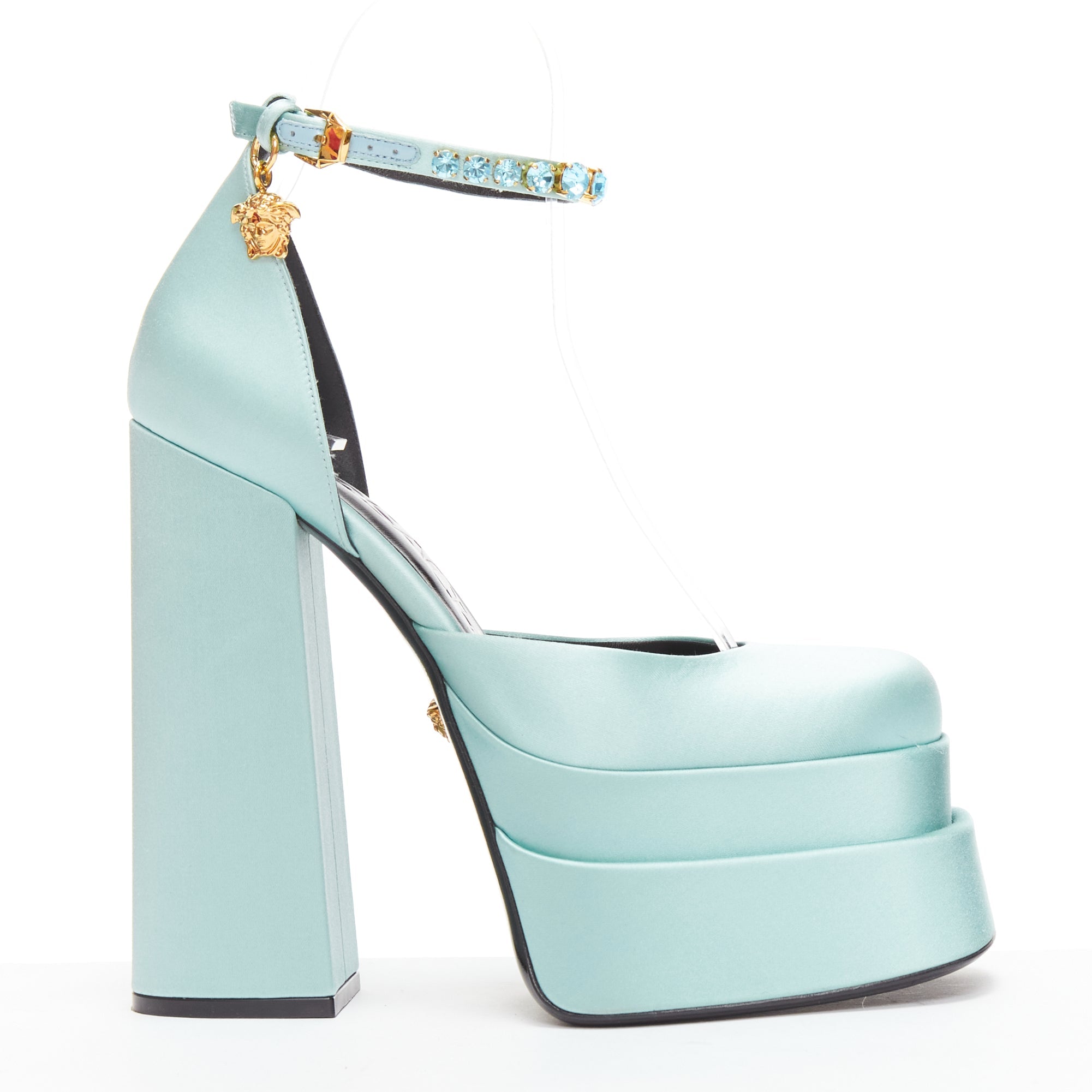 Women's Versace Medusa Aevitas sky satin Medusa charm platform heels