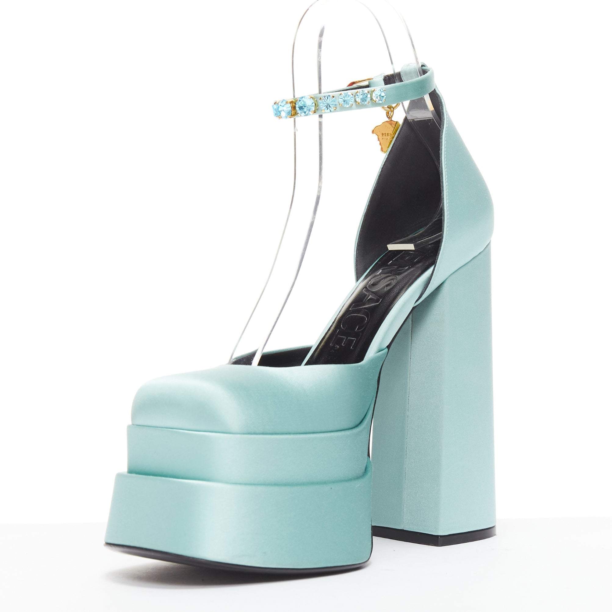Women's Versace Medusa Aevitas sky satin Medusa charm platform heels