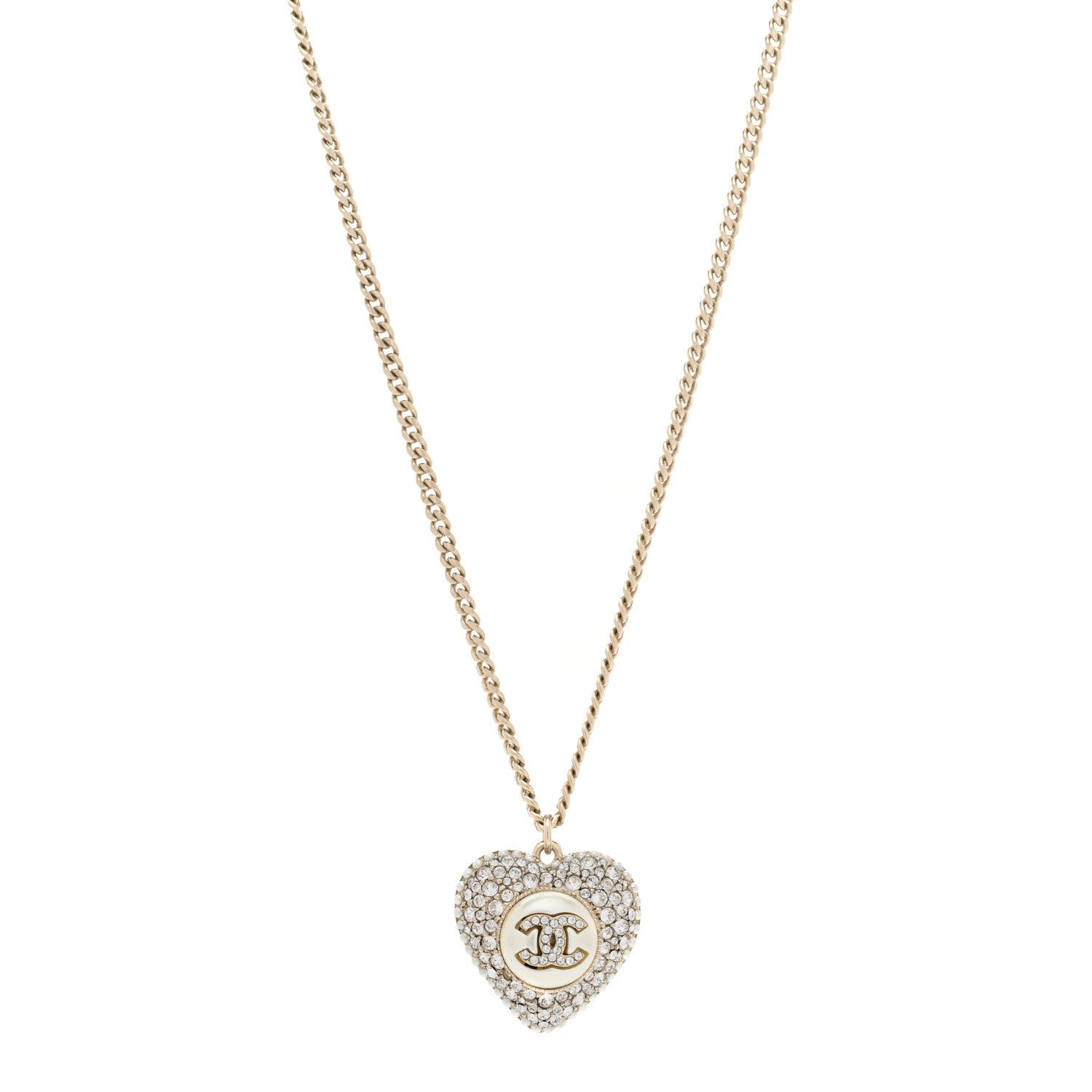 Pearl Crystal CC Heart Necklace Gold