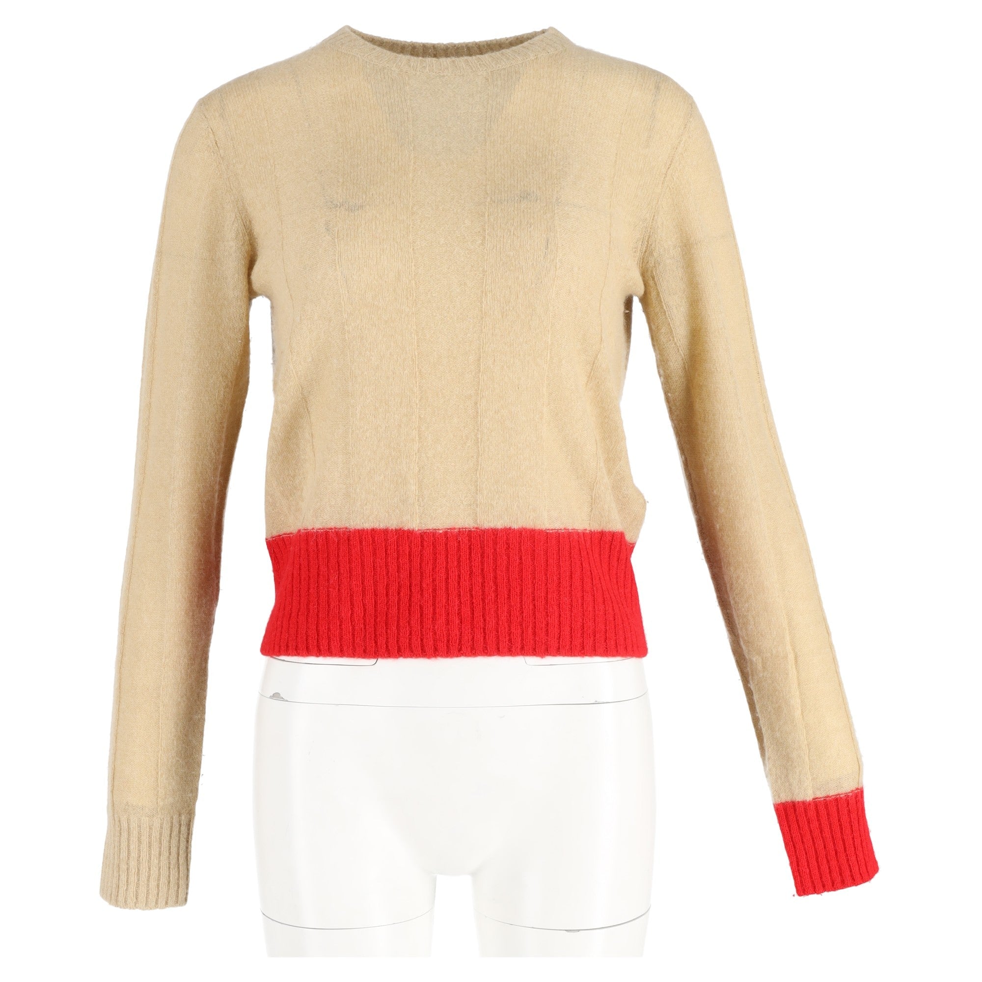 Victoria Beckham Color-Block Crewneck Sweater in Brown and Red Alpaca Wool