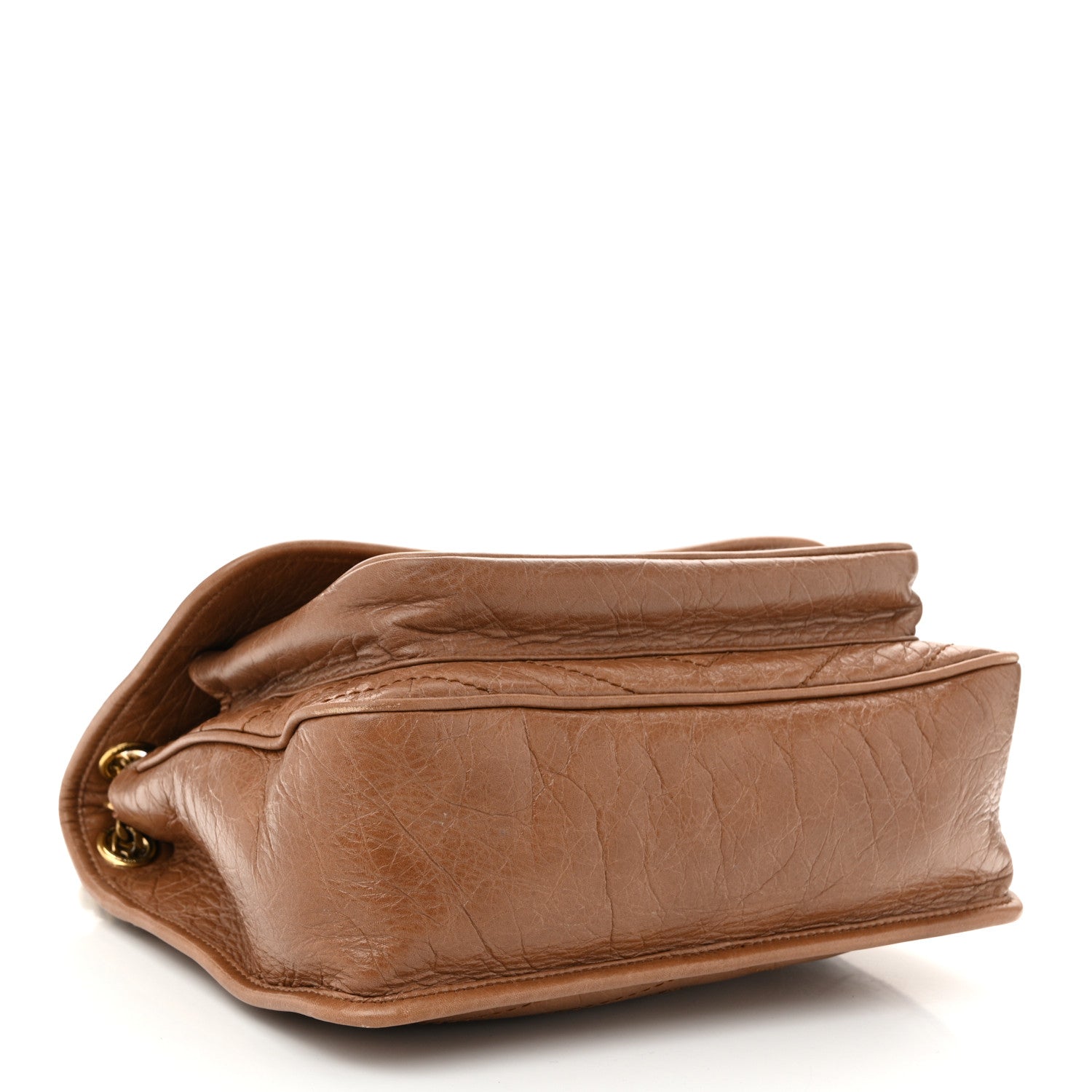 Crinkled Calfskin Matelasse Monogram Medium Niki Chain Satchel Caramel