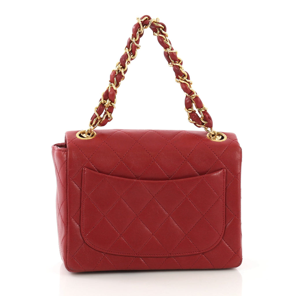 Vintage Square Chain Handle Flap Bag Quilted Lambskin Mini