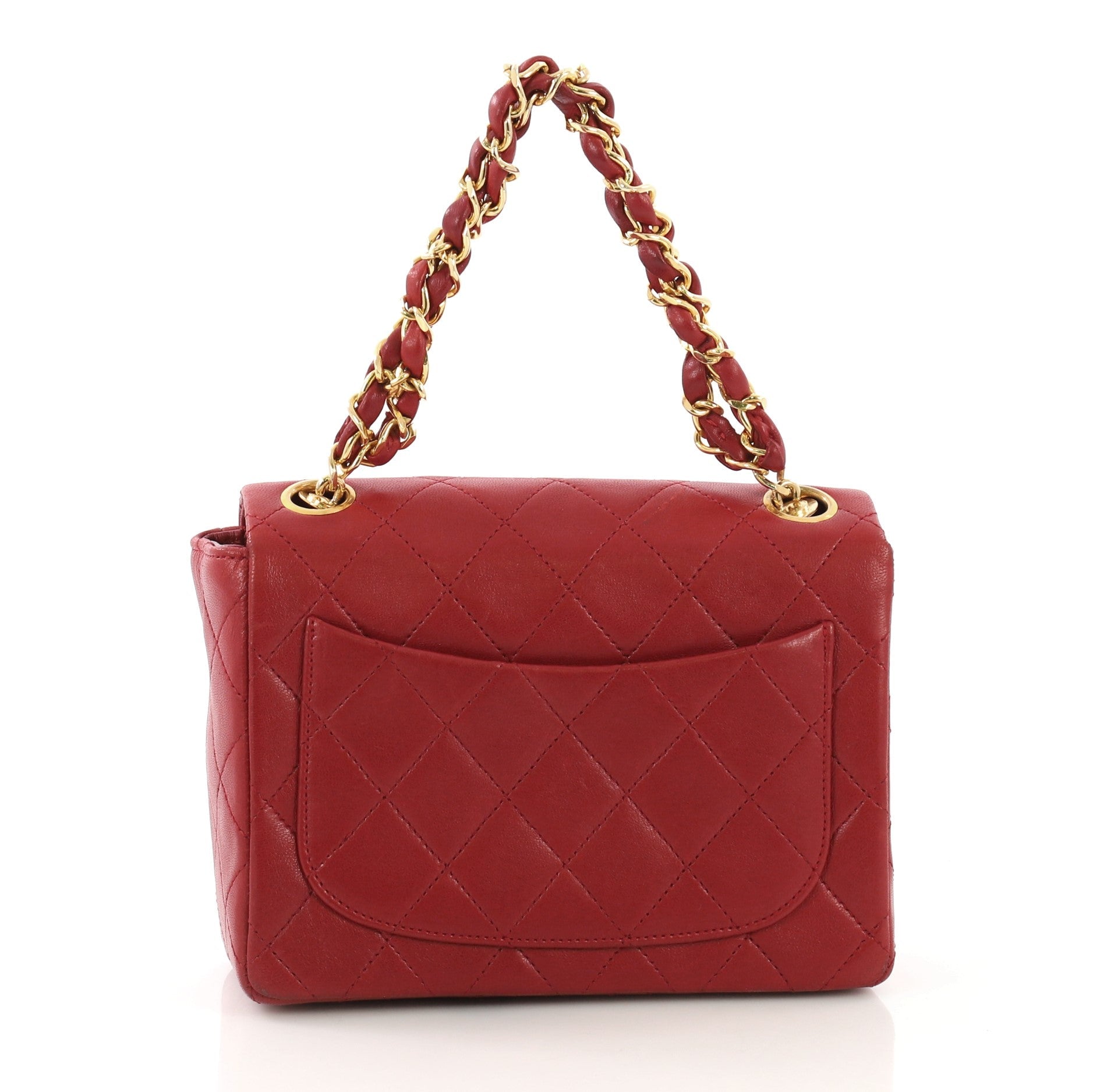 Vintage Square Chain Handle Flap Bag Quilted Lambskin Mini