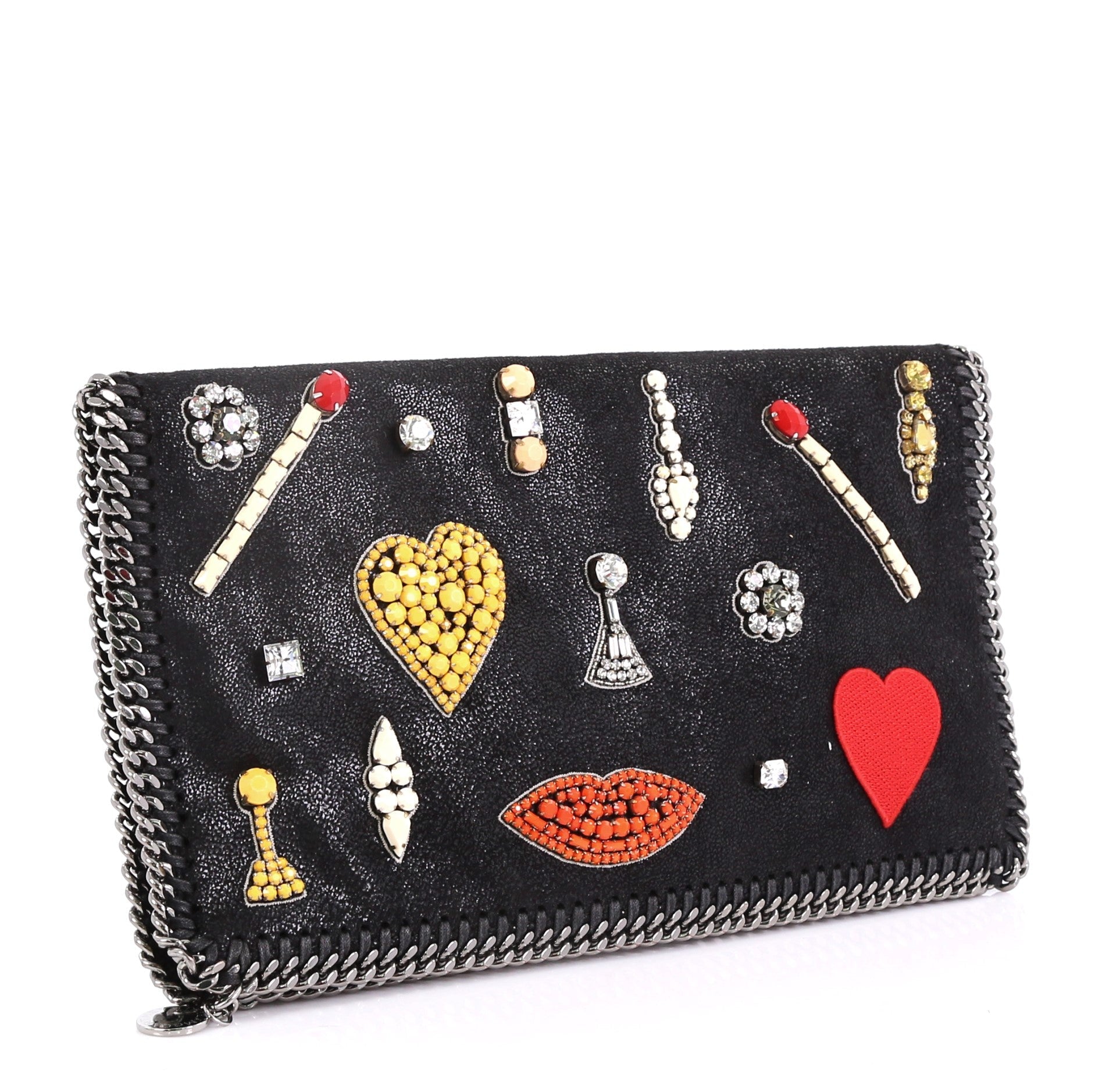 Falabella Flap Clutch Embellished Shaggy Deer