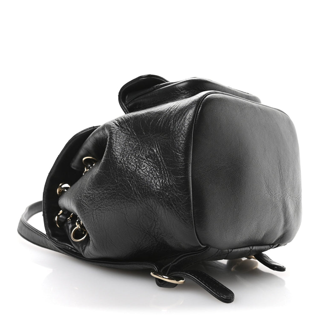 Glazed Aged Calfskin Quilted Small Duma Drawstring Backpack Black