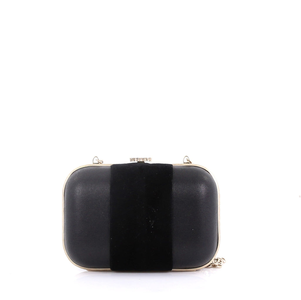 Paris-Salzburg Crystal Buckle Minaudiere Clutch Leather with Velvet