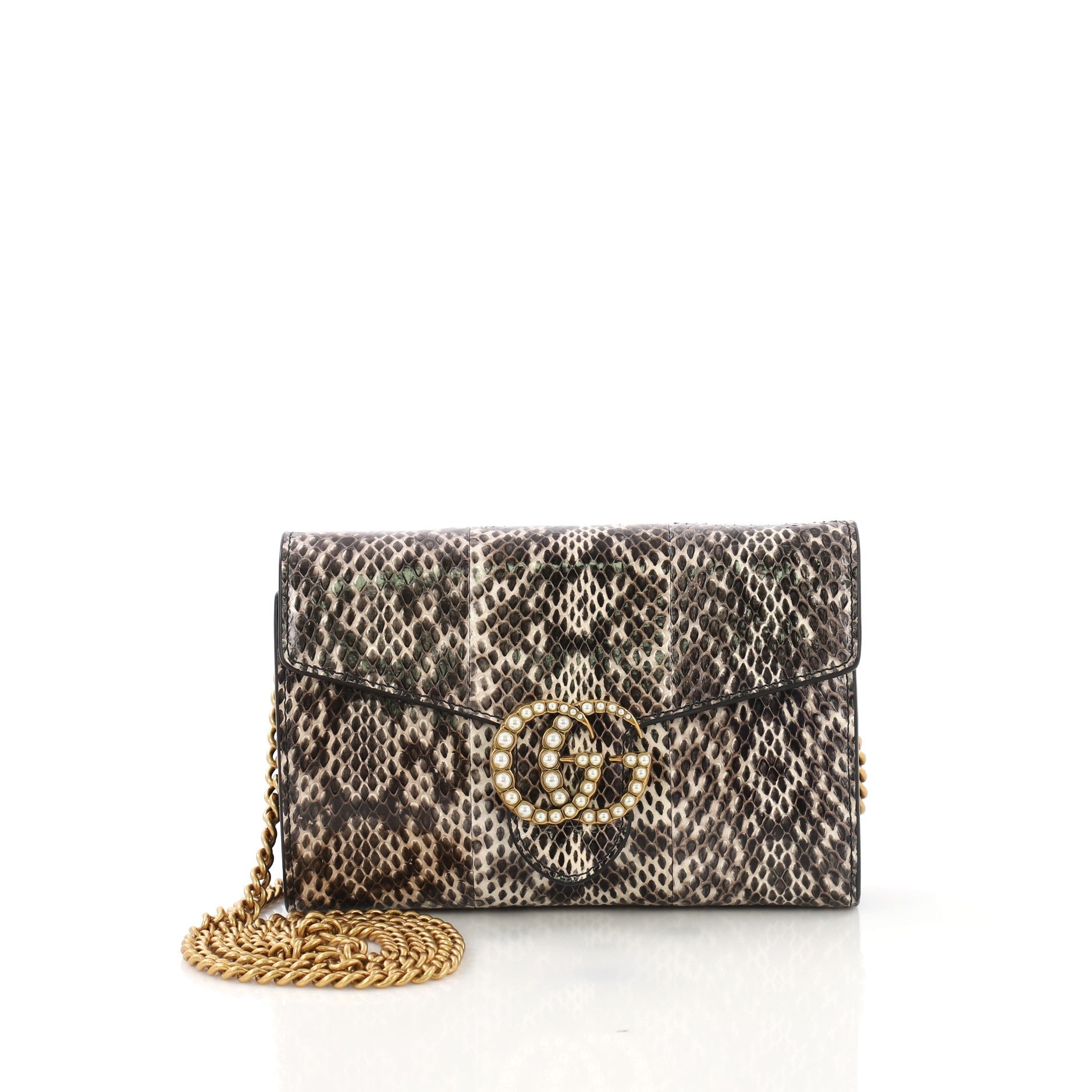 Pearly GG Marmont Chain Wallet Snakeskin Mini