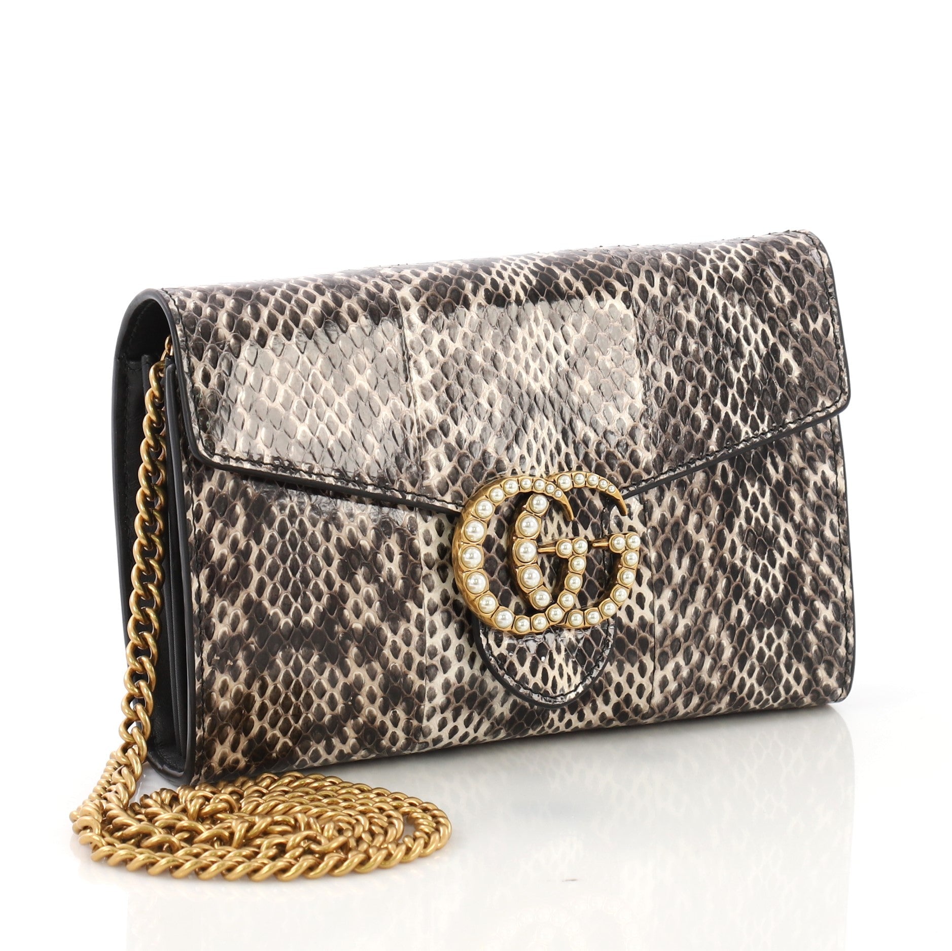 Pearly GG Marmont Chain Wallet Snakeskin Mini