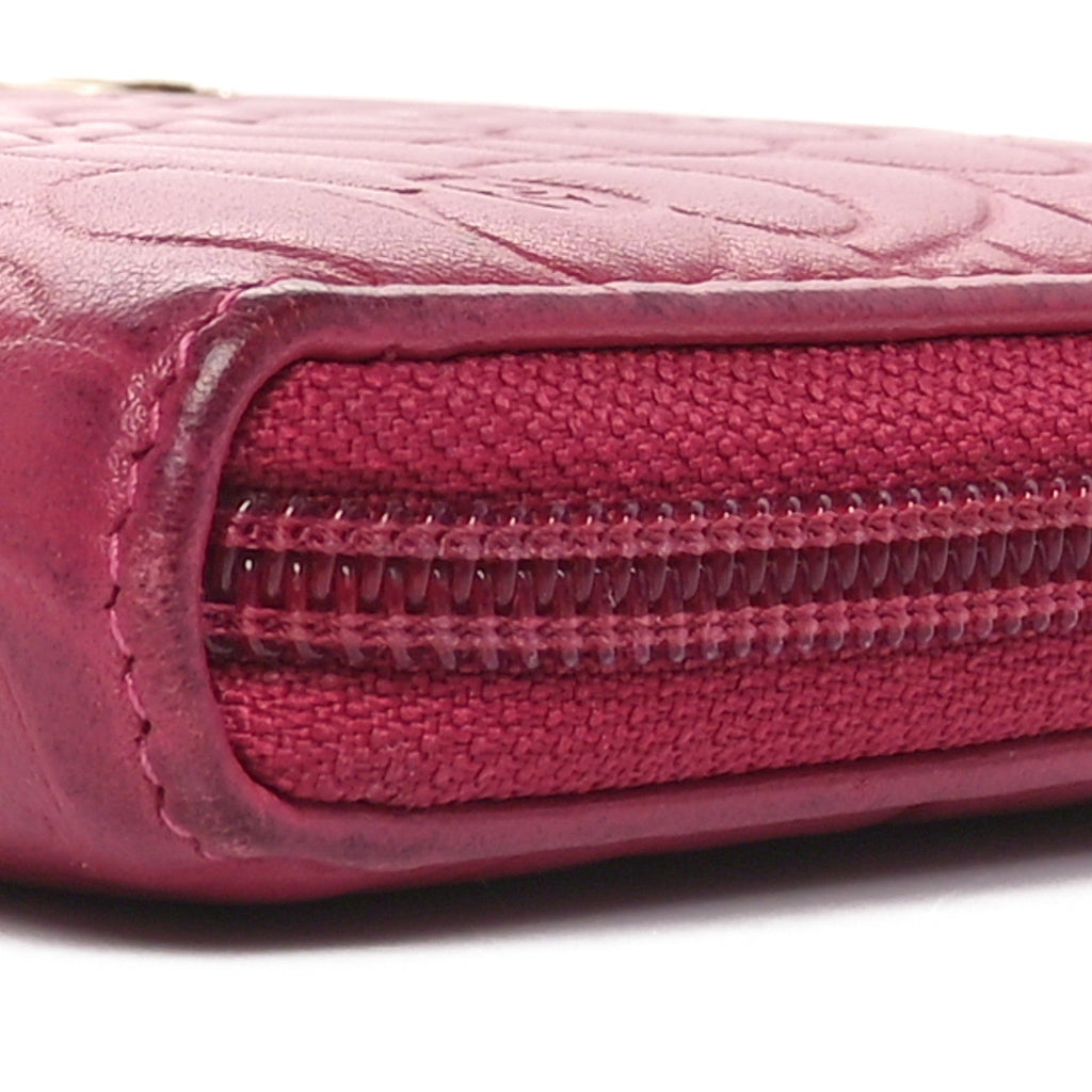 Lambskin Camellia Embossed Large Gusset Zip Around Wallet Fuchsia