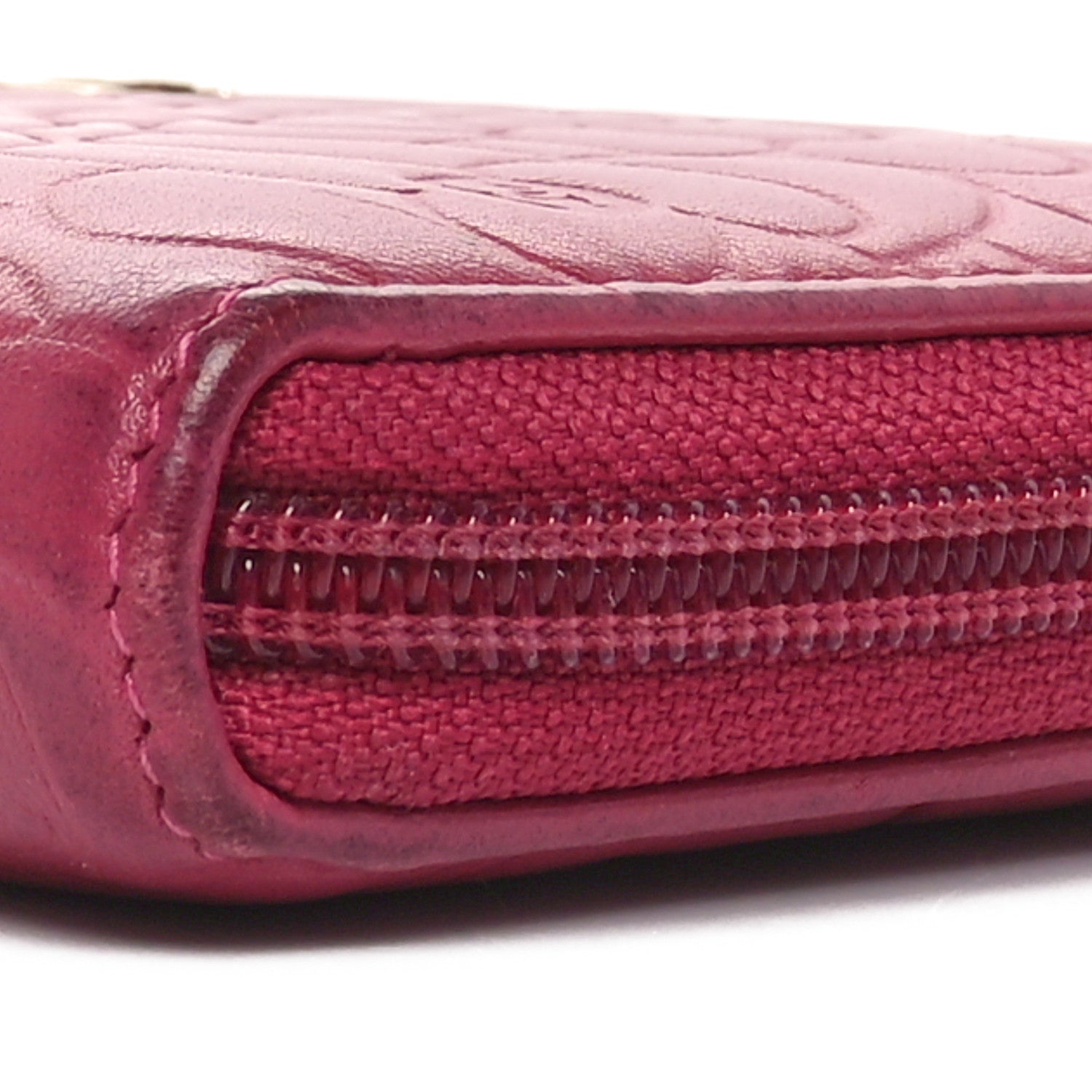 Lambskin Camellia Embossed Large Gusset Zip Around Wallet Fuchsia