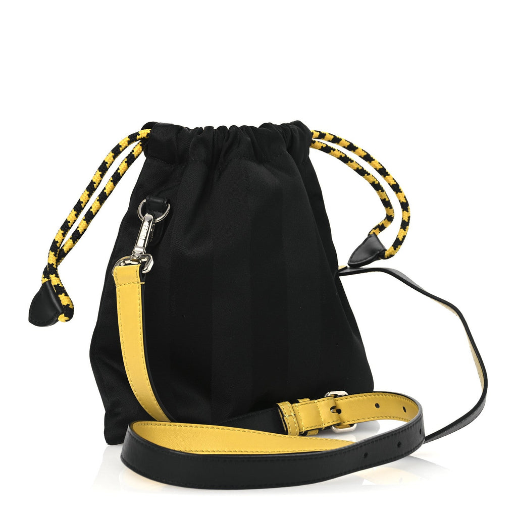 Recycled Nylon Vitello Grace Light Pequin Small Saint Fendi Roma Drawstring Pouch Black Sunflower