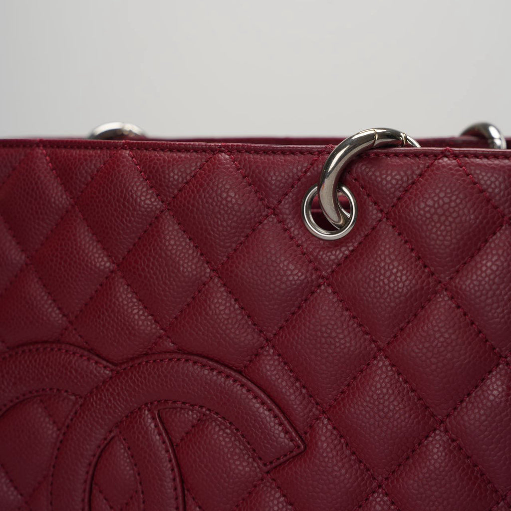 Chanel Burgundy gst Grand Shopping Tote Bag in caviar Leather with Silver Hardware