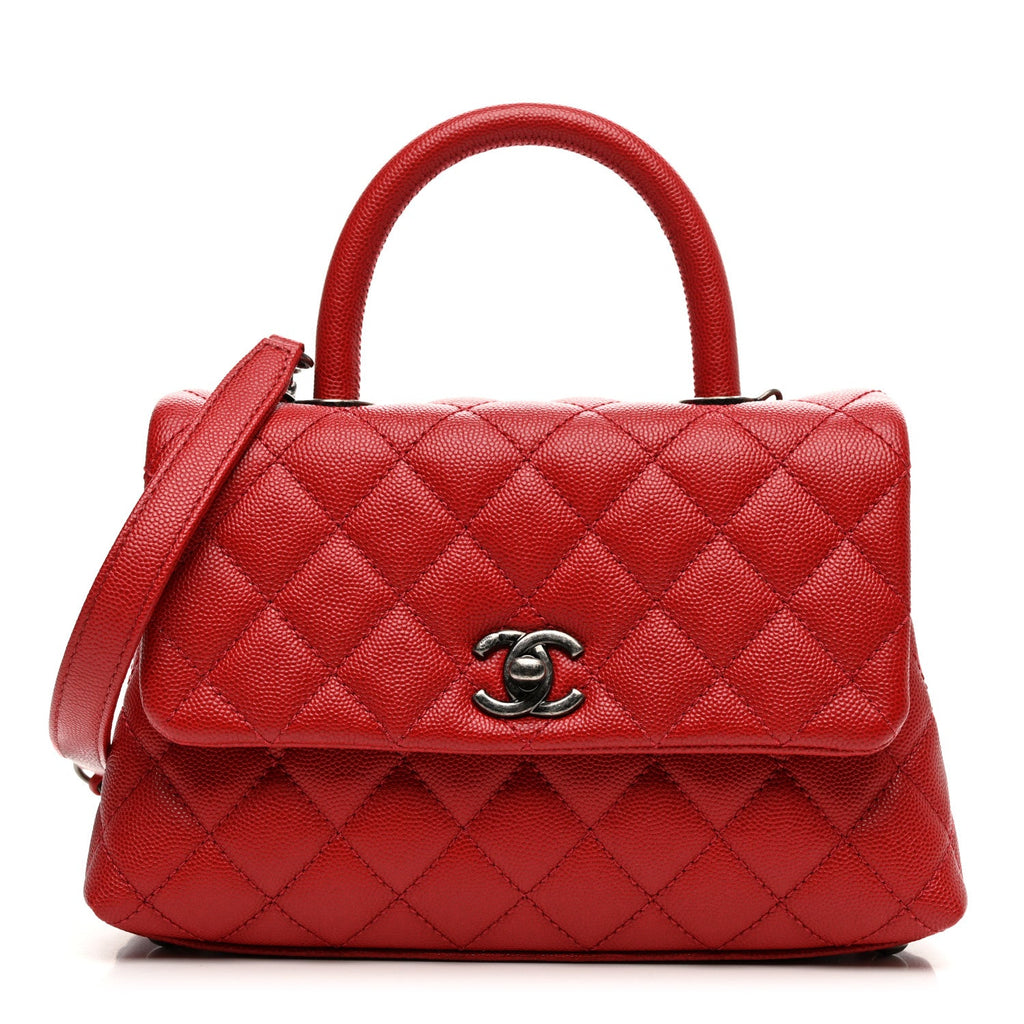 Caviar Quilted Mini Coco Handle Flap Red