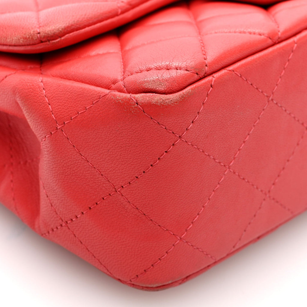 Lambskin Quilted Mini Rectangular Flap Red