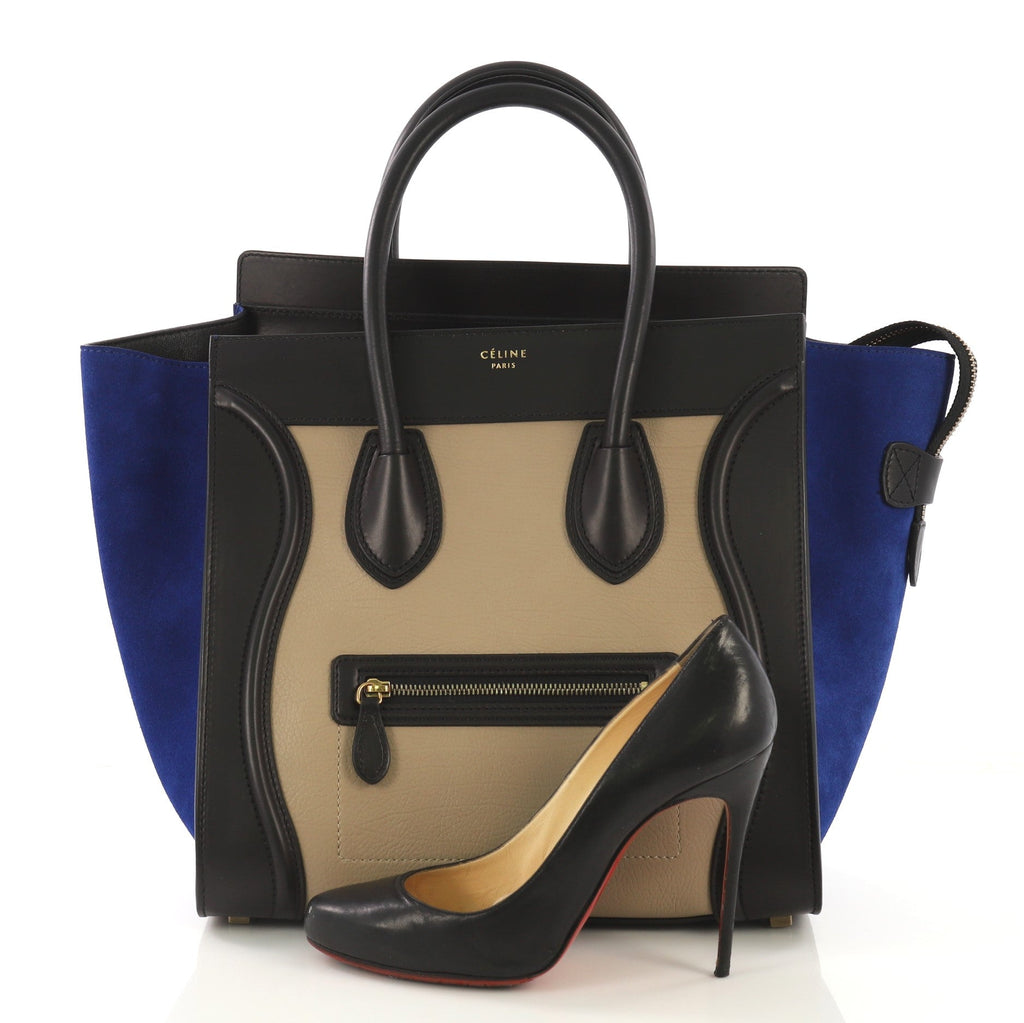 Tricolor Luggage Handbag Leather Mini