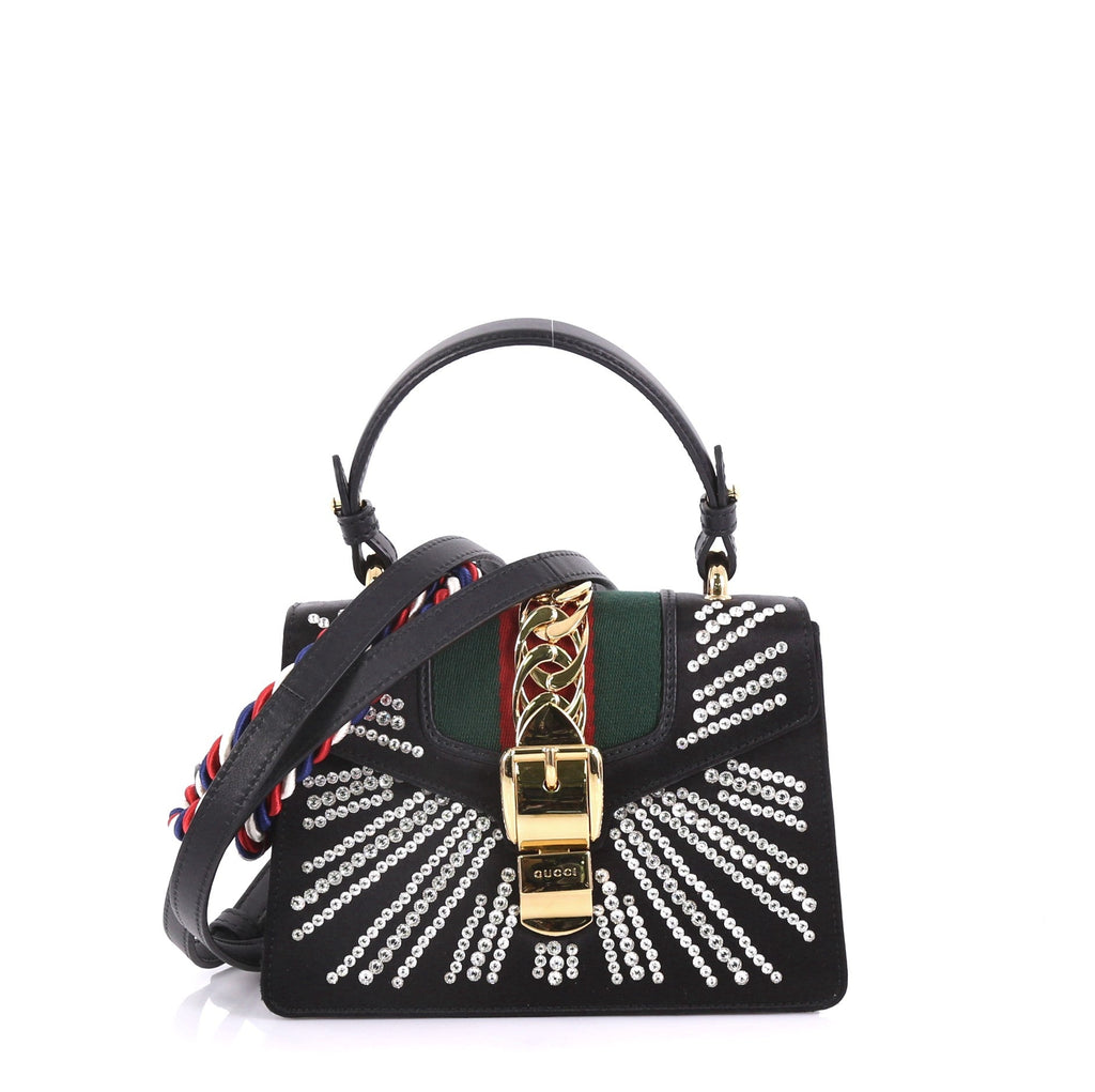 Sylvie Top Handle Bag Crystal Embellished Satin Mini