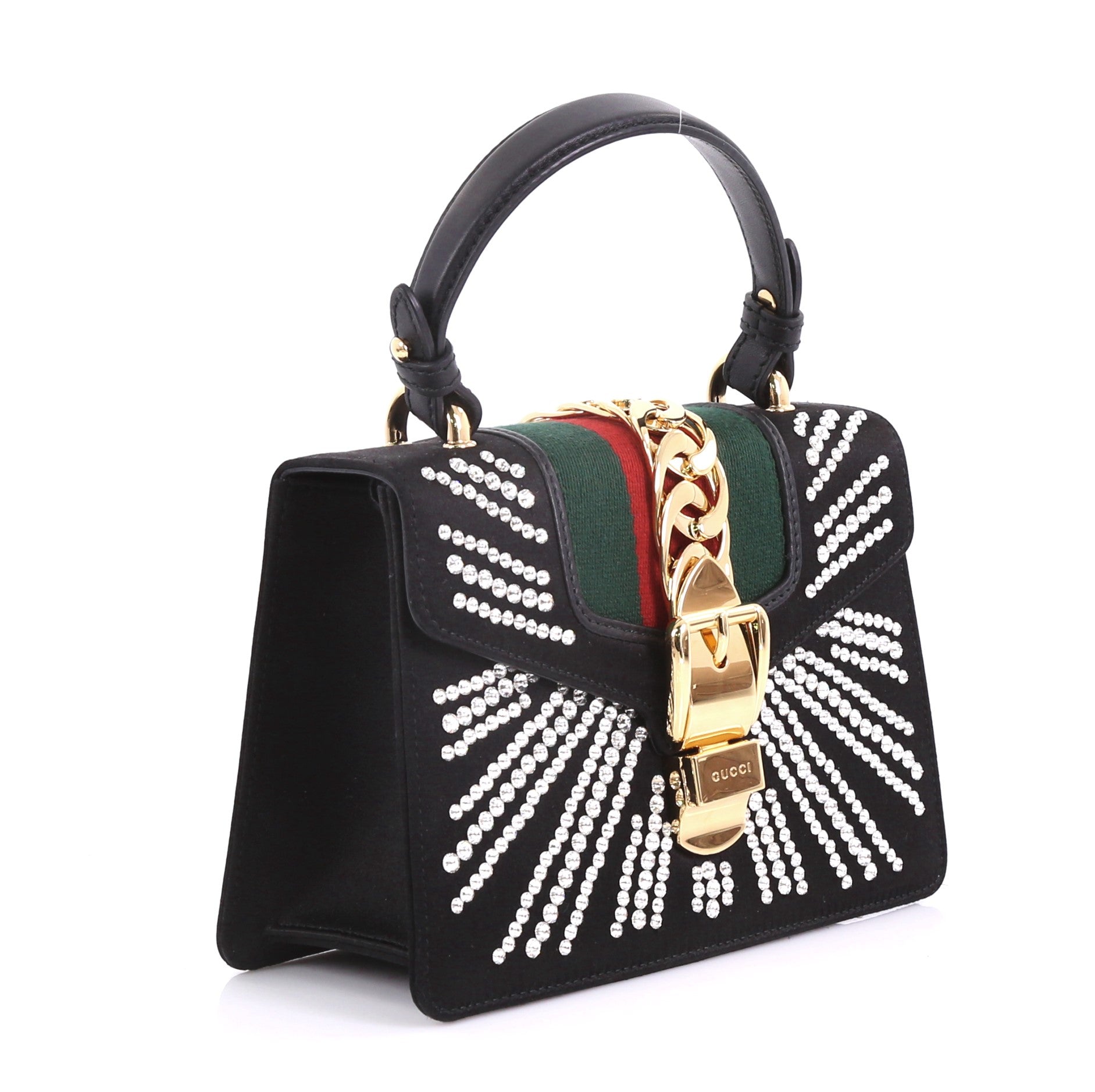 Sylvie Top Handle Bag Crystal Embellished Satin Mini