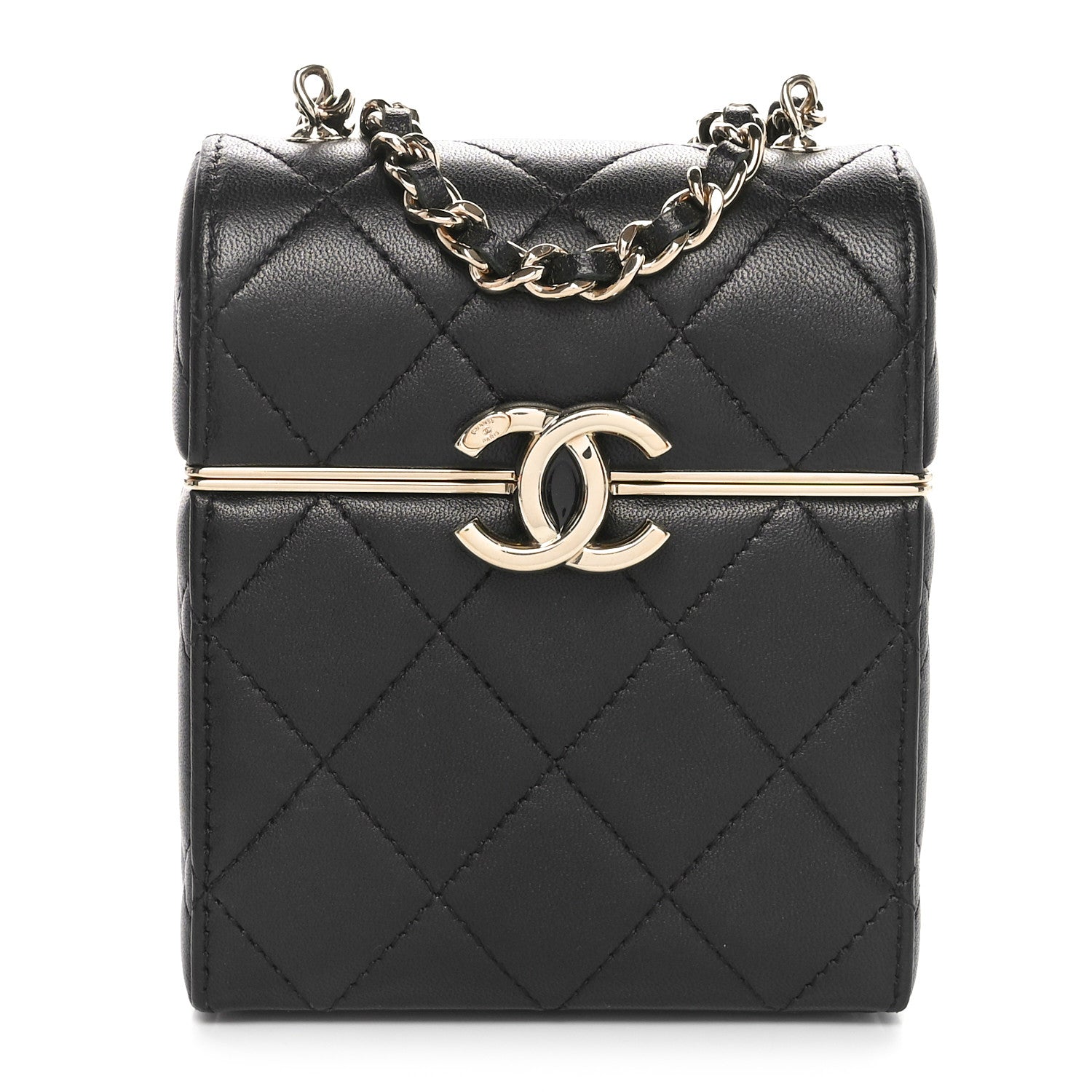 Lambskin Quilted Small Box With Chain Black