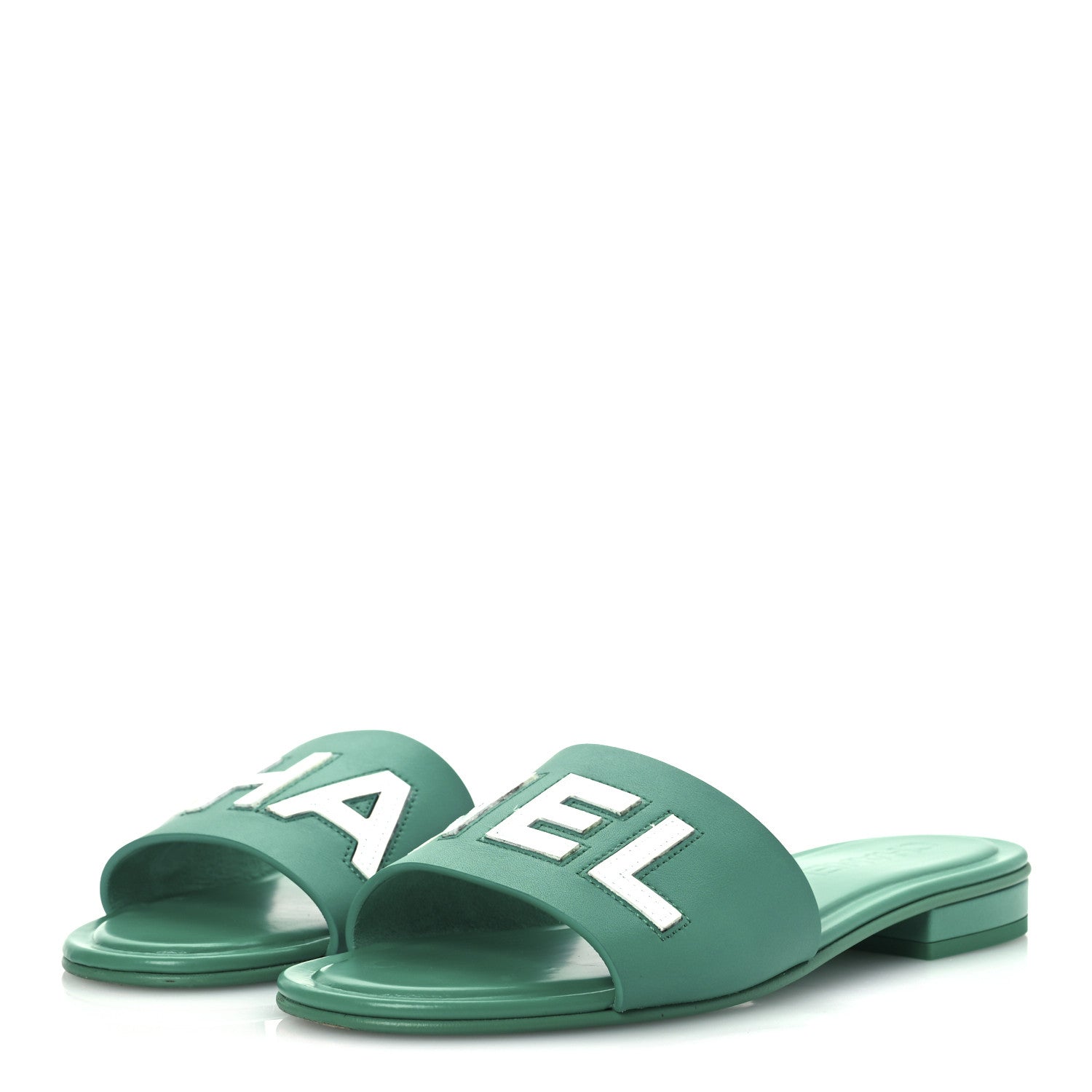 Calfskin Patent Calfskin Logo Mules 38 Green White