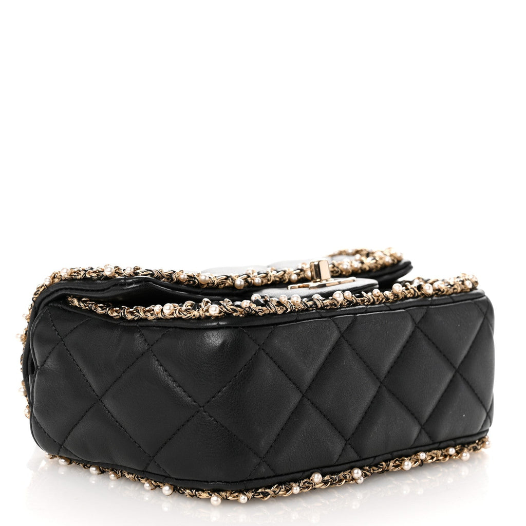 Lambskin Quilted Pearl Edge Mini Rectangular Flap Bag Black