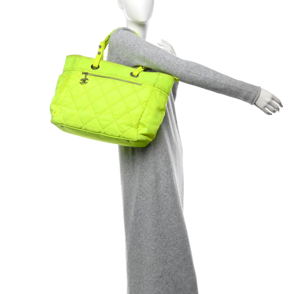 Coated Canvas Quilted Large Paris Biarritz Tote Neon Yellow