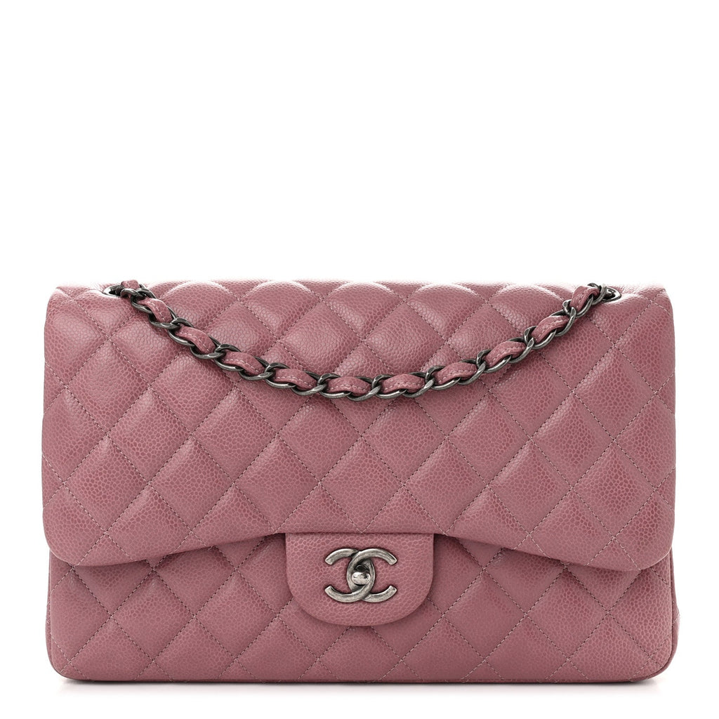 Caviar Quilted Jumbo Double Flap Light Purple