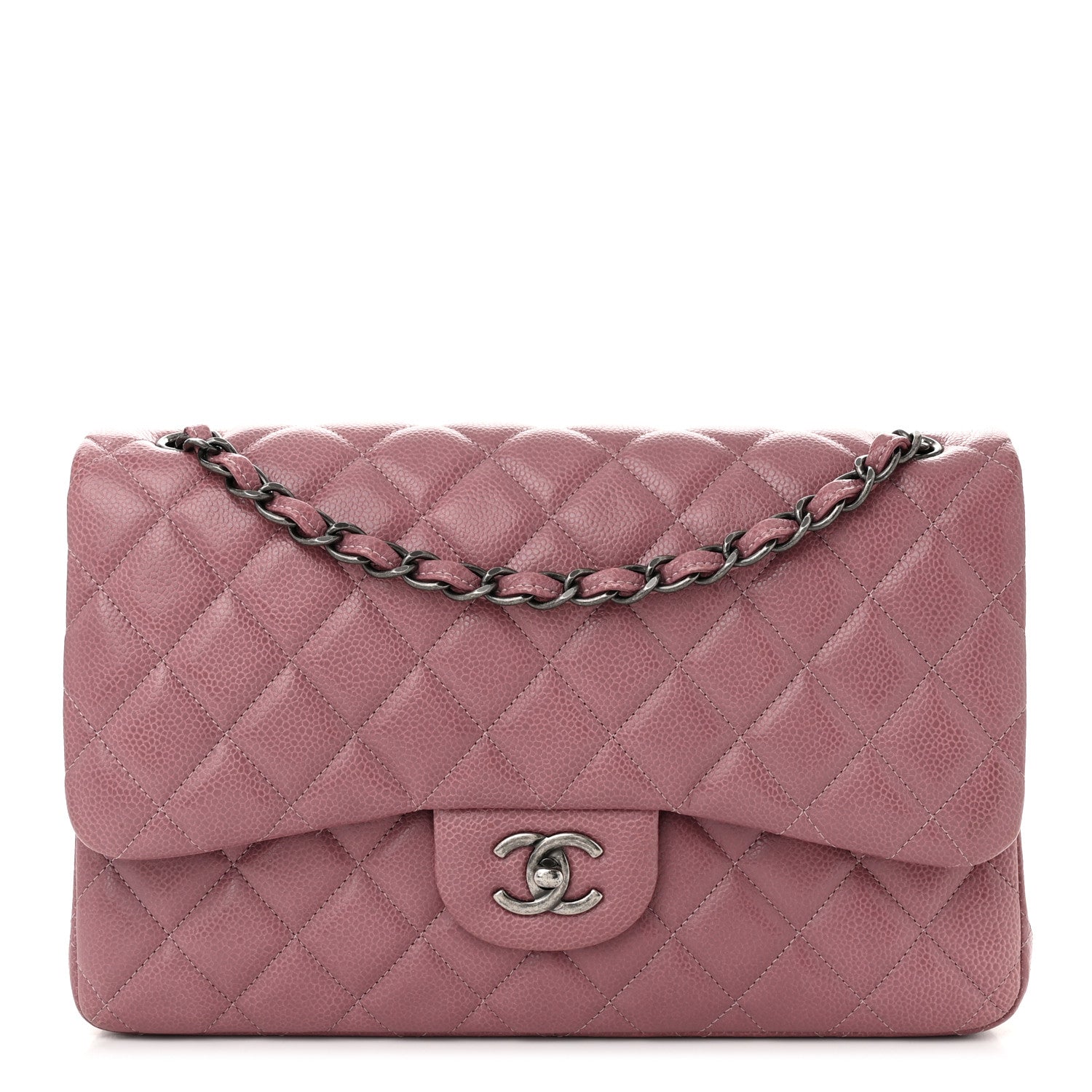 Caviar Quilted Jumbo Double Flap Light Purple