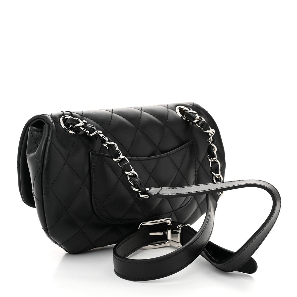 Calfskin Quilted CC Uniform Flap Belt Bag Black