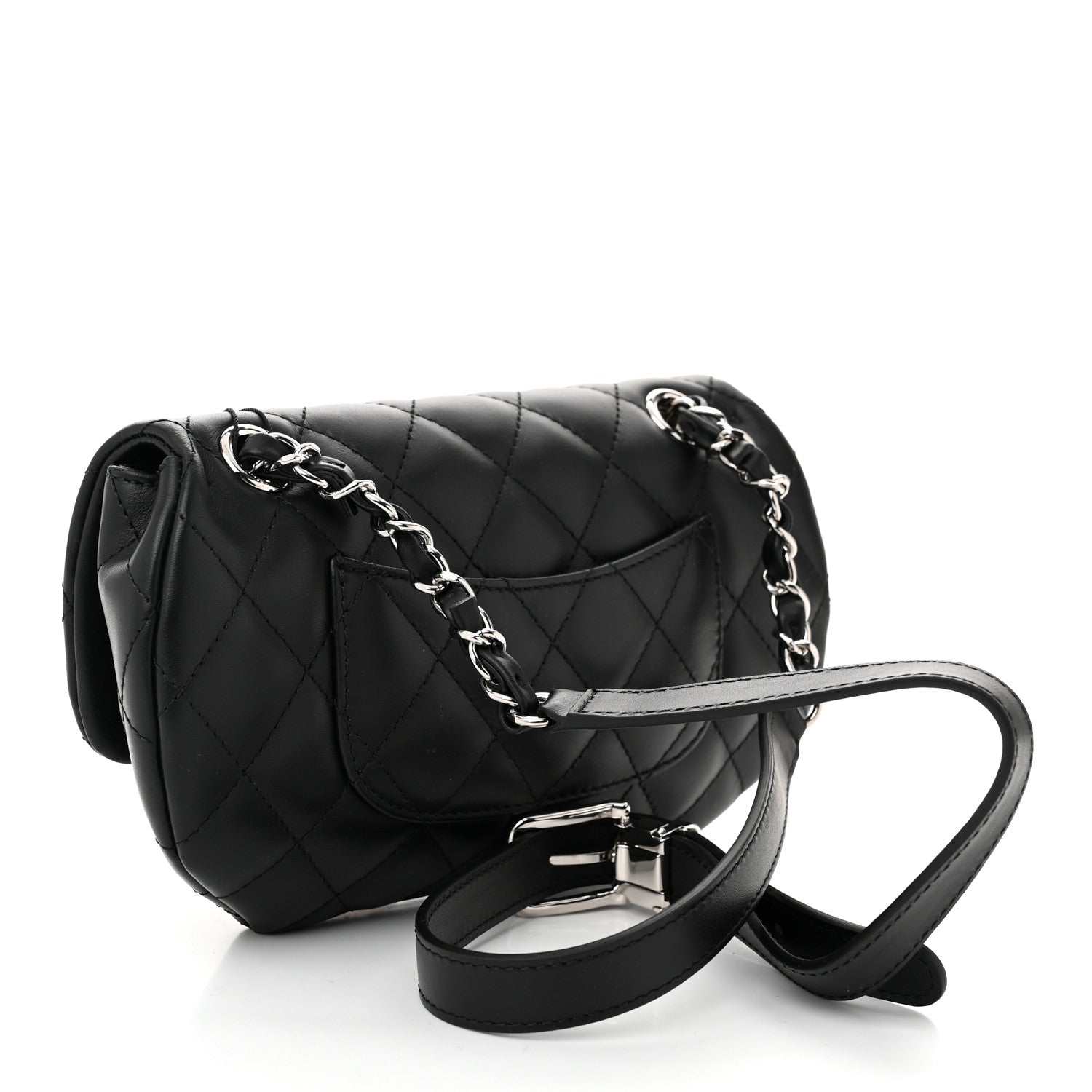 Calfskin Quilted CC Uniform Flap Belt Bag Black