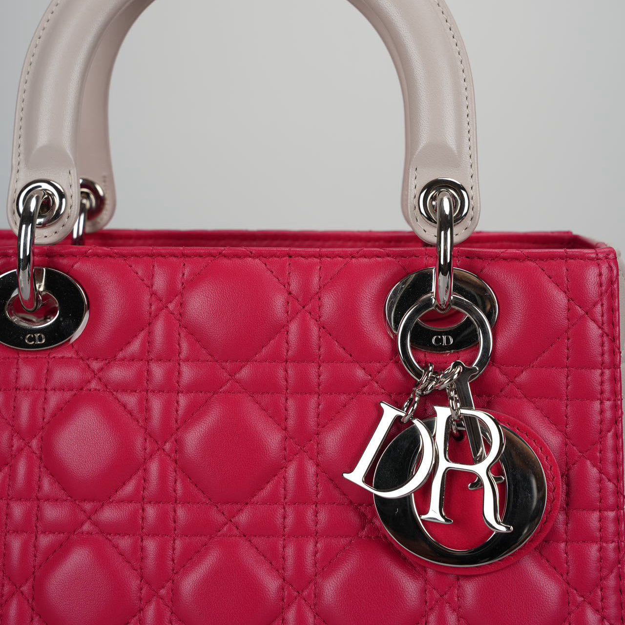 Christian Dior Lady Dior Bag Cannage Medium Handbag in Lambskin Leather  Red White