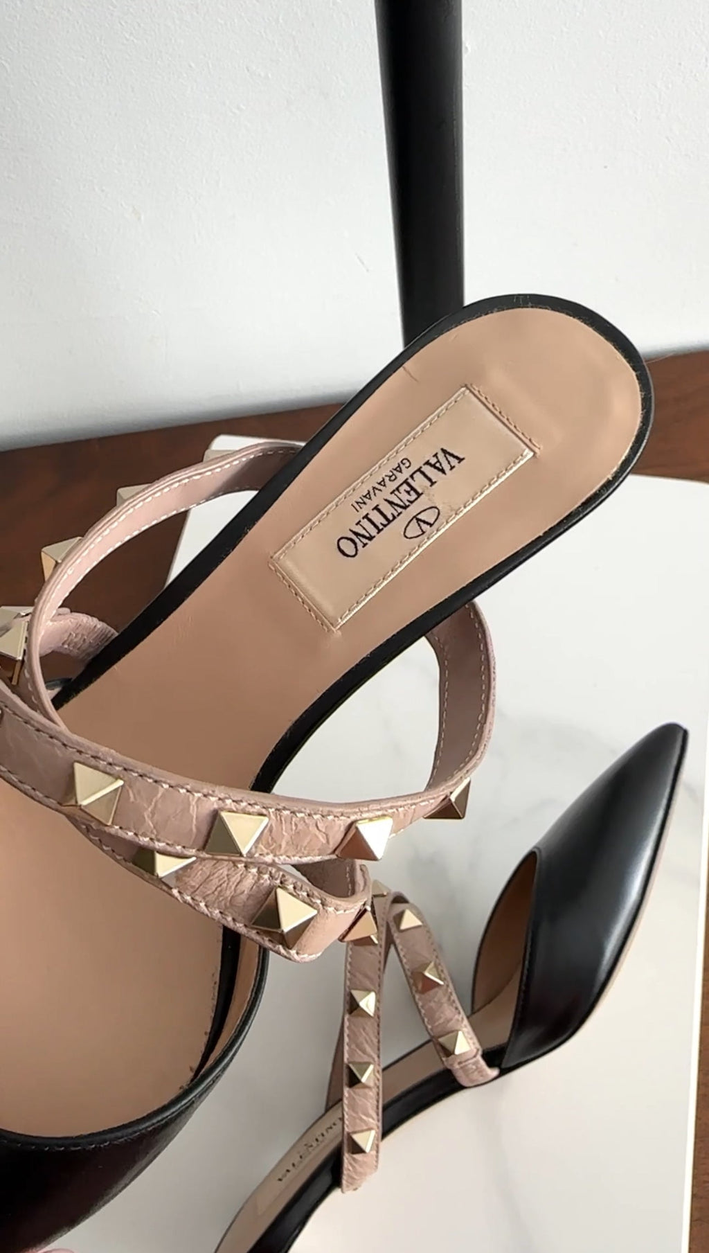 Valentino Black and Nude Two Tone Rockstud Crossover Mule - 35.5