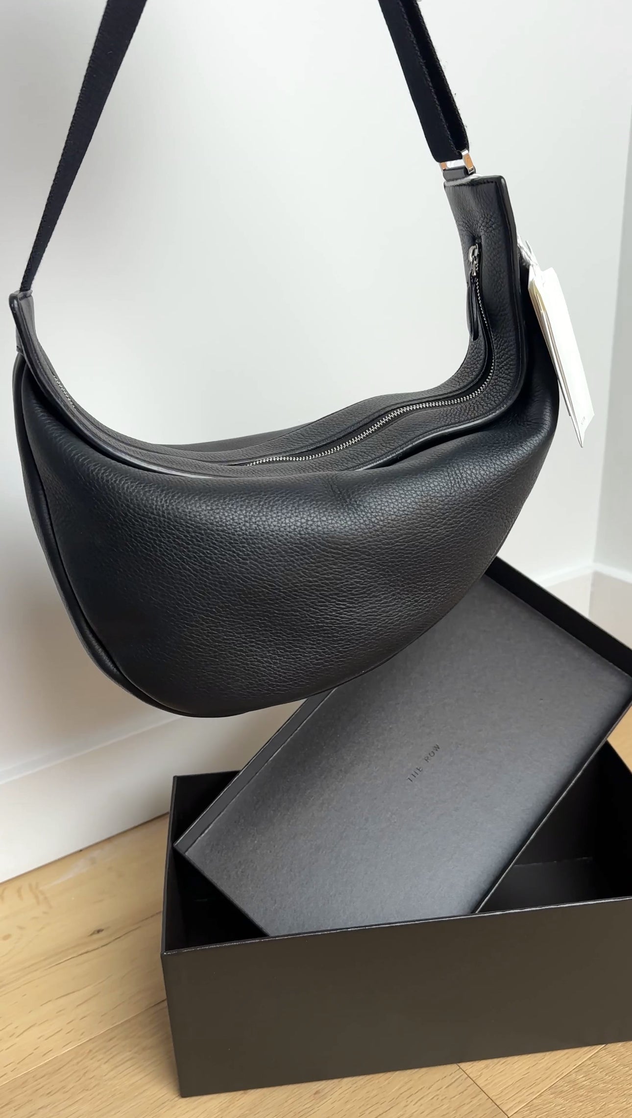 The Row Black Leather Slouchy Banana Bag