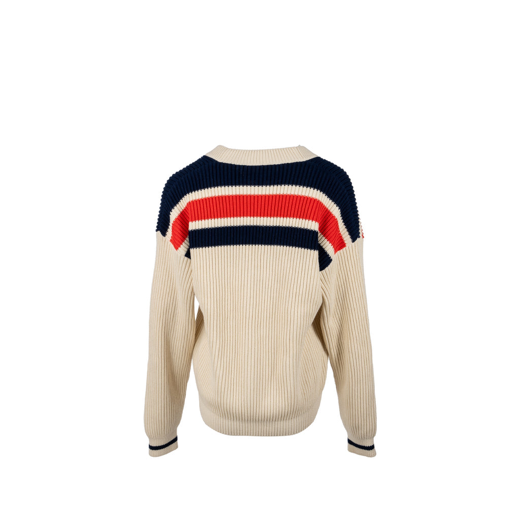 Gucci Size XS Interlocking G Stripe-detail Knitted igan Cotton White/Multicolour