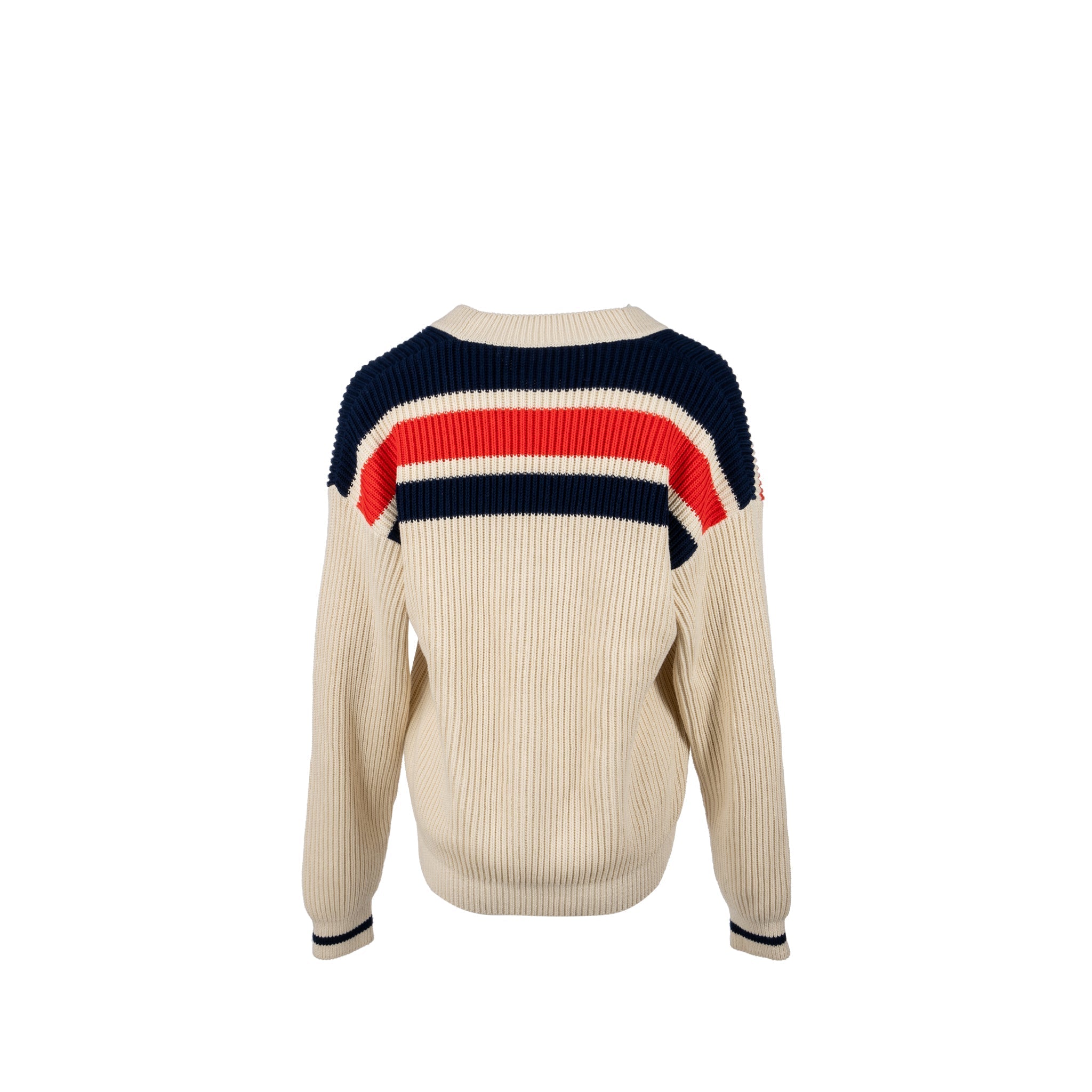 Gucci Size XS Interlocking G Stripe-detail Knitted igan Cotton White/Multicolour