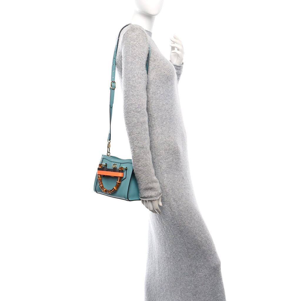 Wonka Grain Calfskin Mini Diana Tote Bag Dusty Azure Orange Fluo