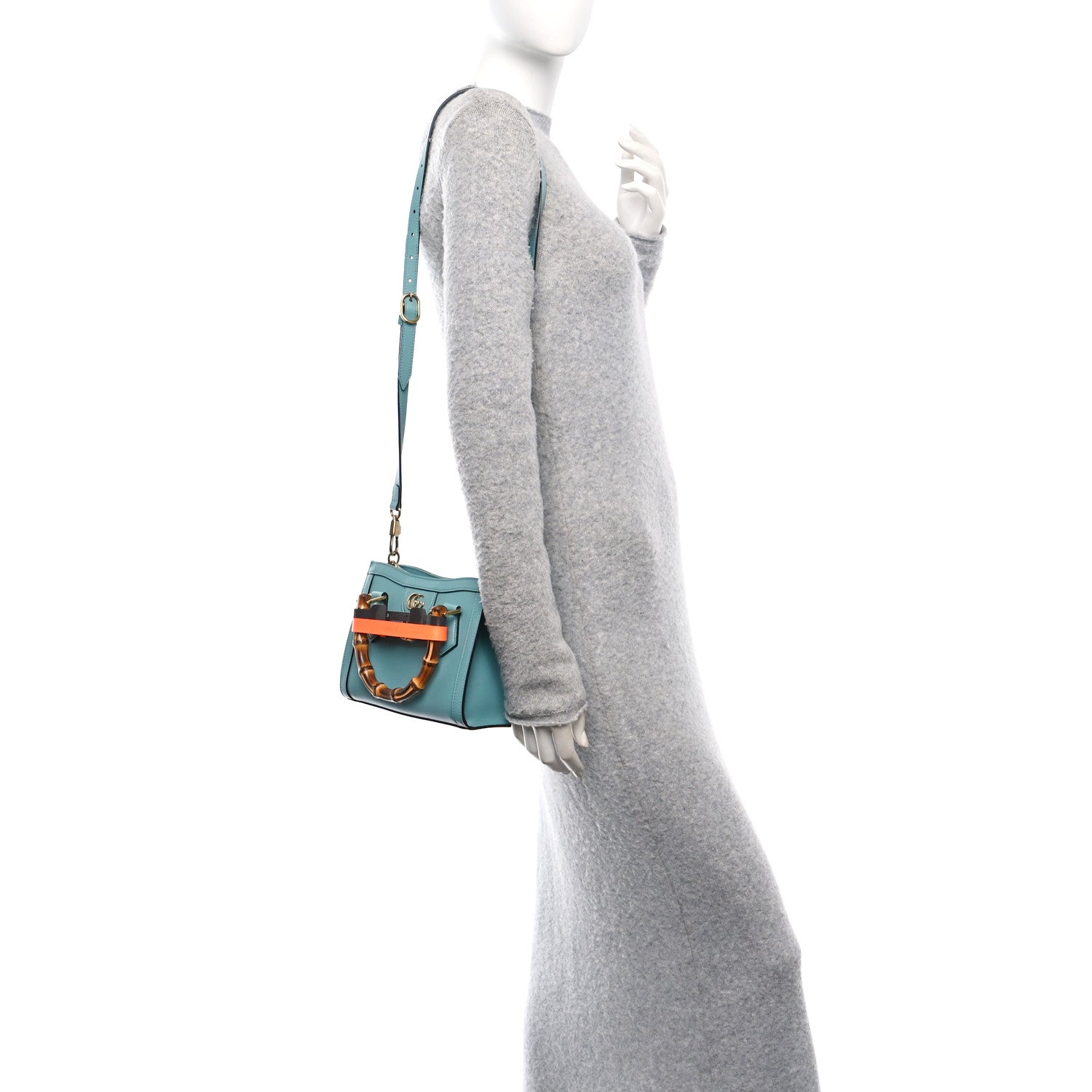 Wonka Grain Calfskin Mini Diana Tote Bag Dusty Azure Orange Fluo
