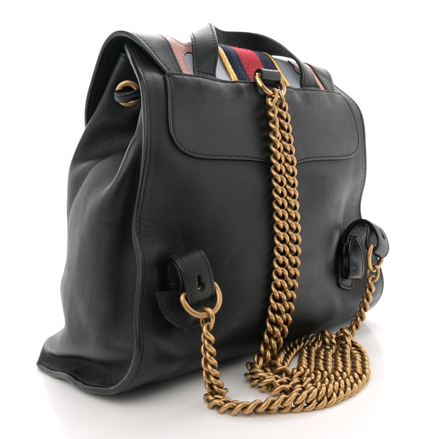 Calfskin Web GG Marmont Flap Chain Backpack Black
