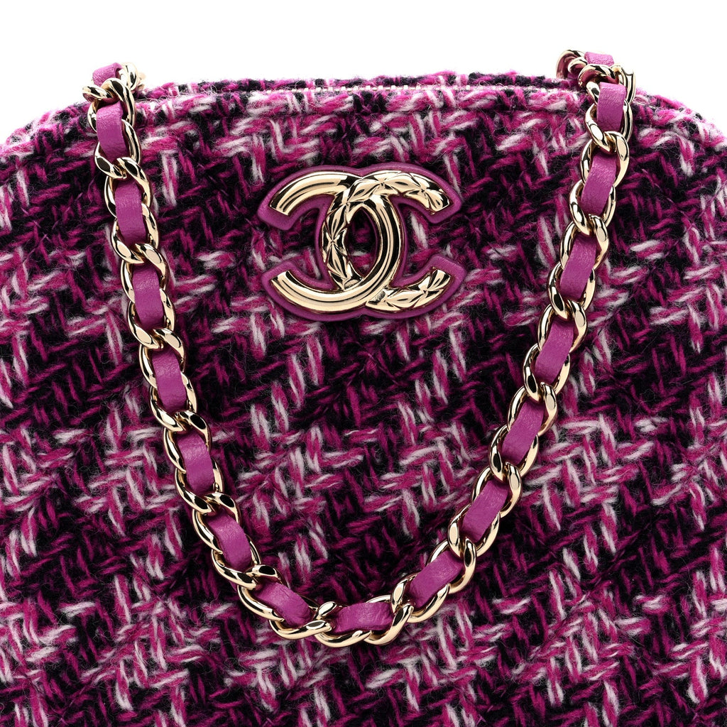 Tweed Quilted Mini Clutch With Chain Purple