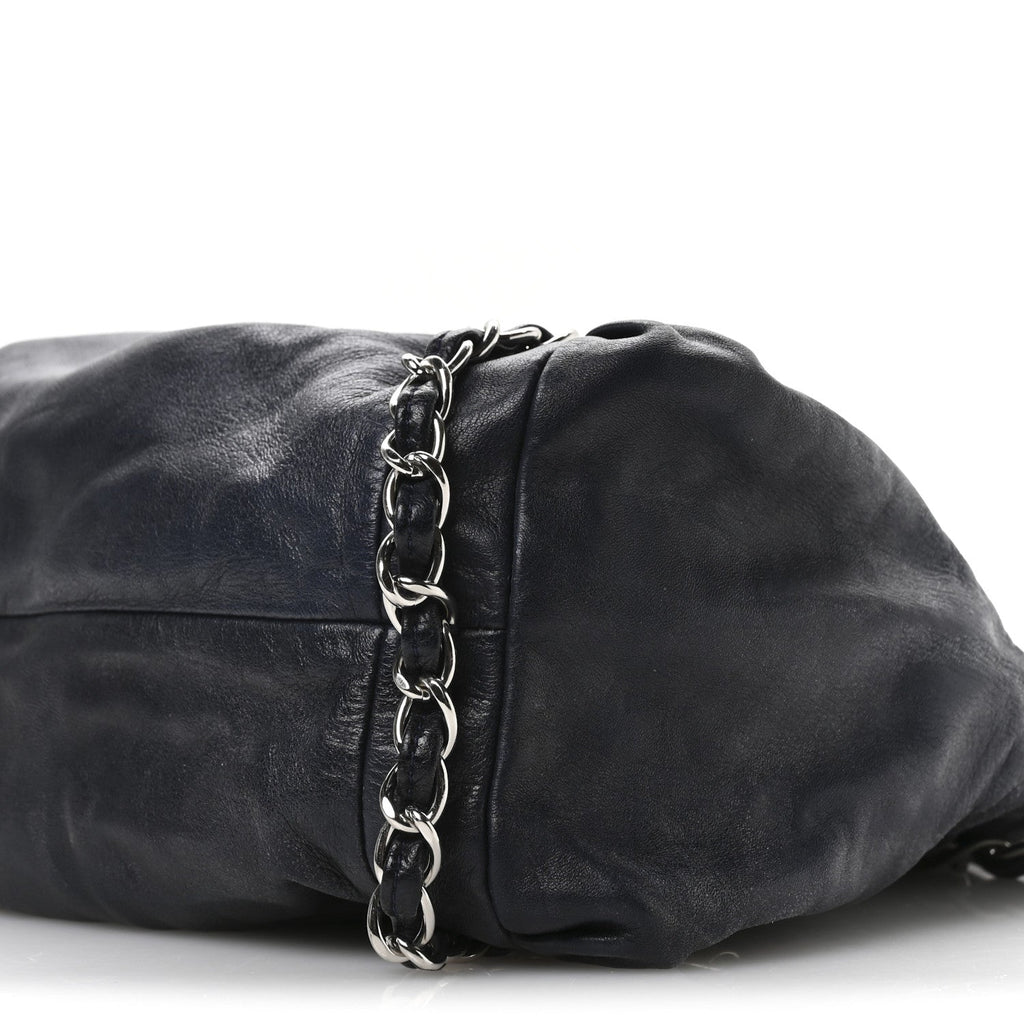 Lambskin Large Sharpei Shoulder Bag Blue