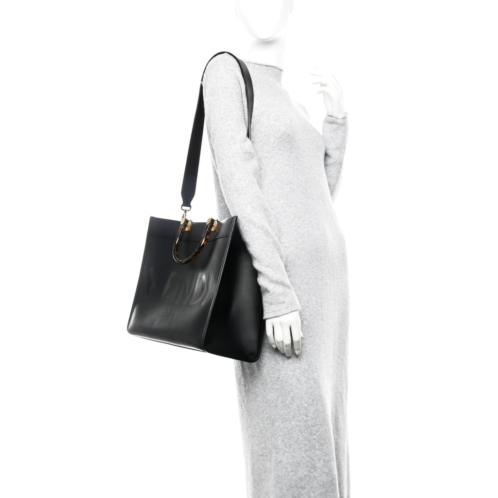Vitello King Plexiglass Medium Fendi Sunshine Shopper Tote Black