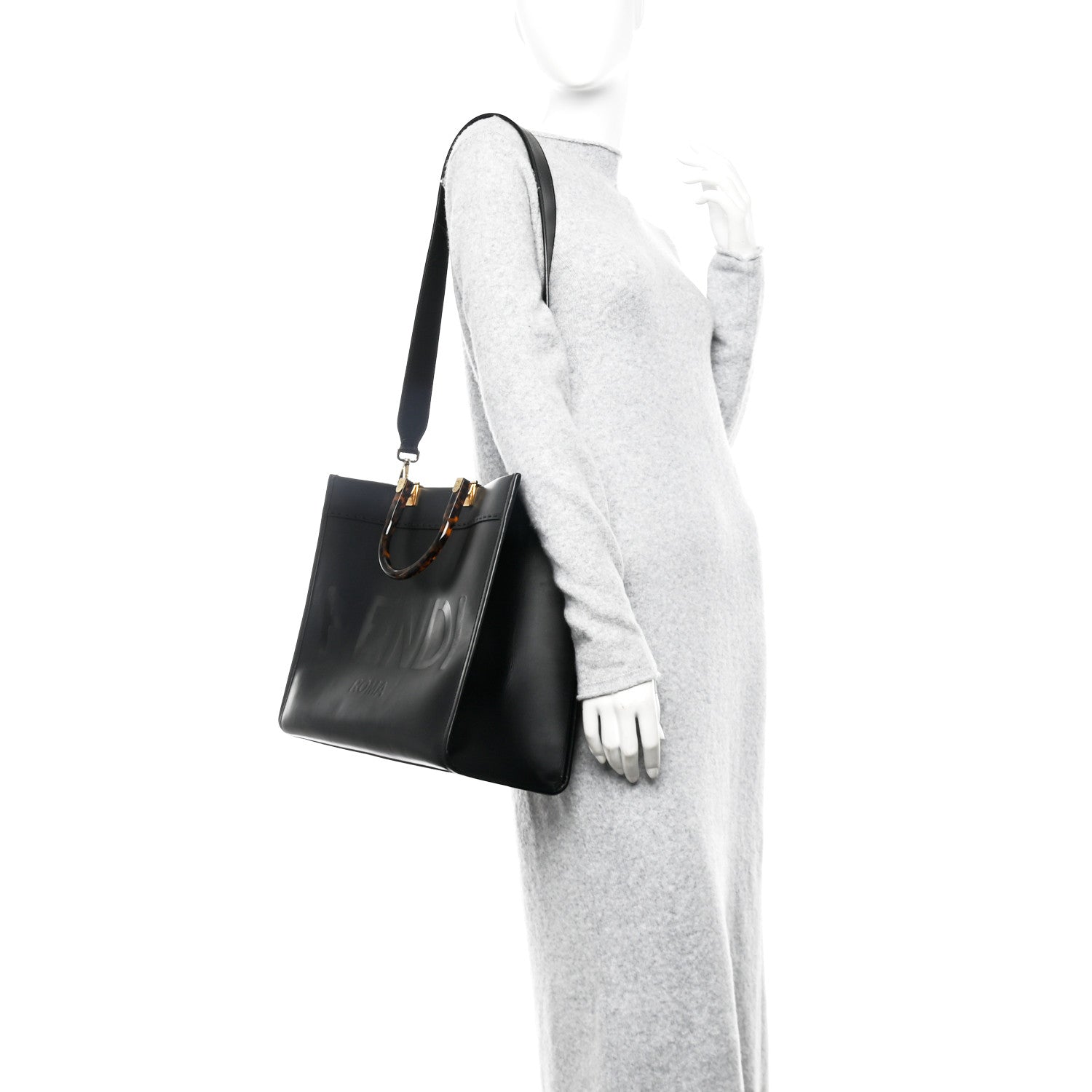 Vitello King Plexiglass Medium Fendi Sunshine Shopper Tote Black