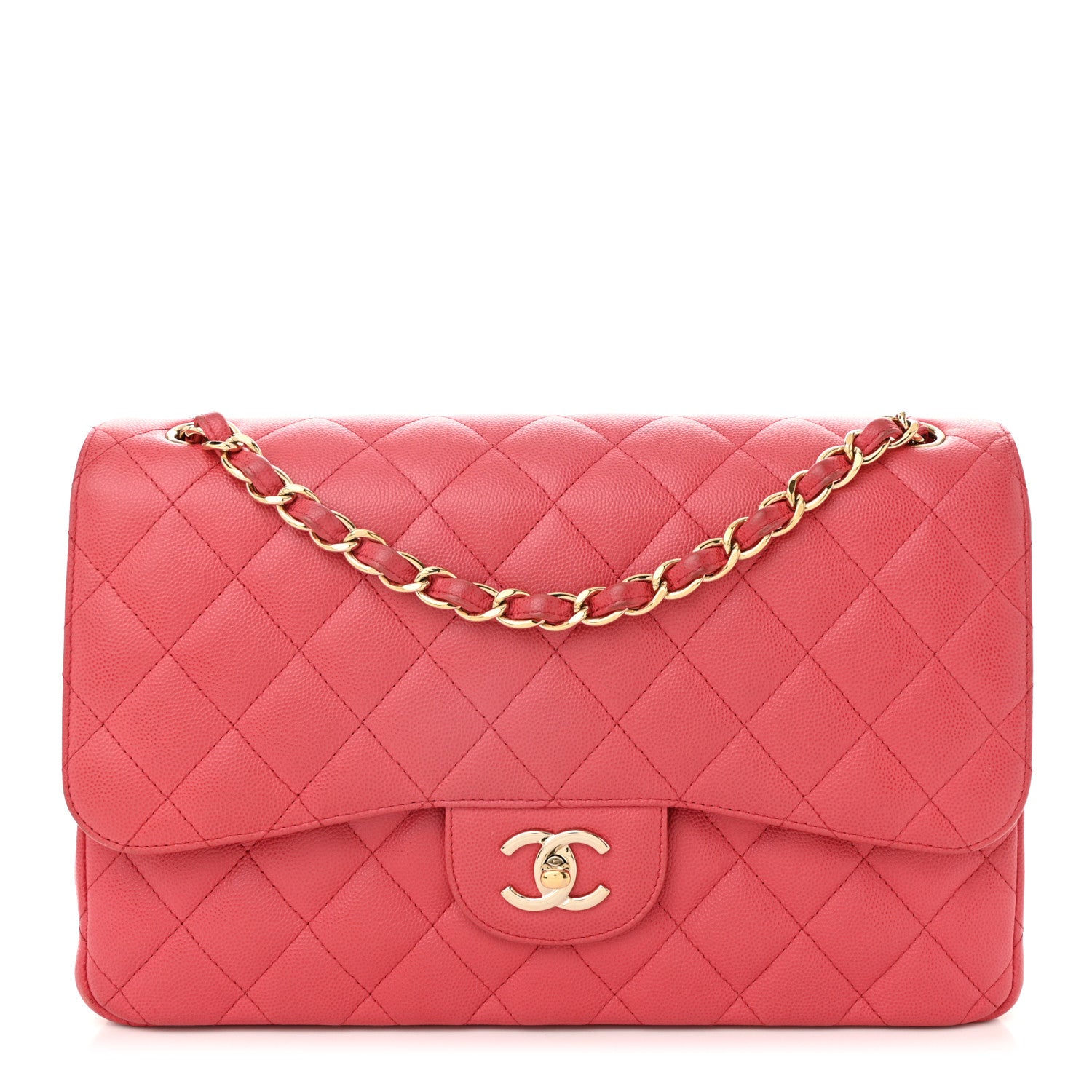 Caviar Quilted Jumbo Double Flap Red