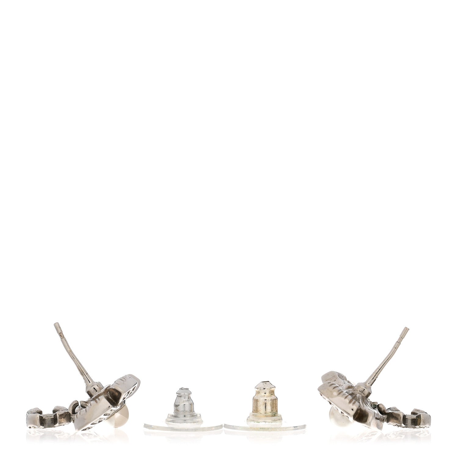 Crystal Pearl Bow CC Drop Earrings Silver