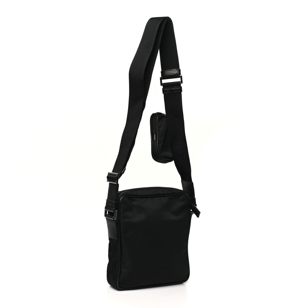 Tessuto Nylon Saffiano Pocket Messenger Shoulder Bag Black