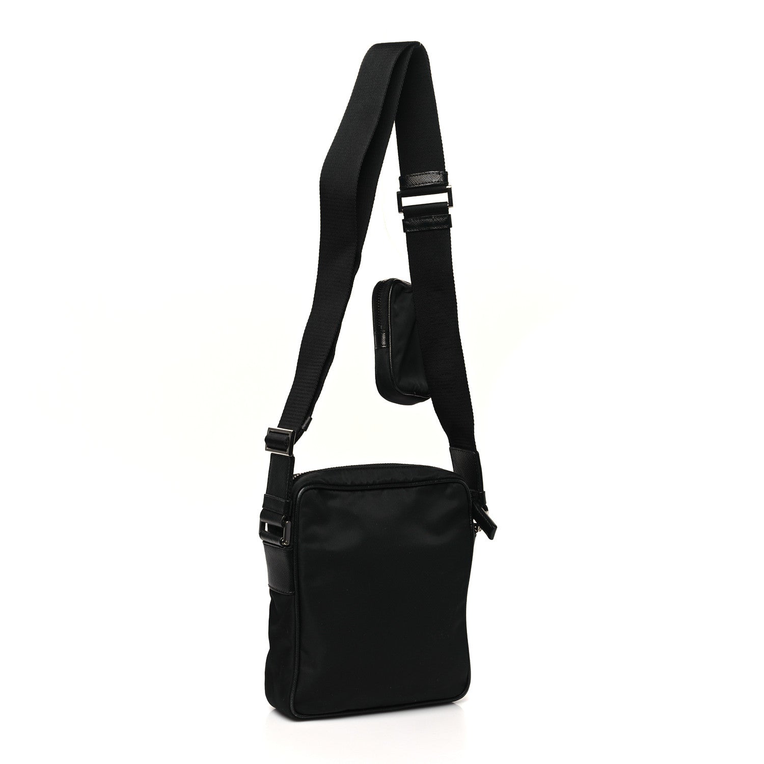 Tessuto Nylon Saffiano Pocket Messenger Shoulder Bag Black