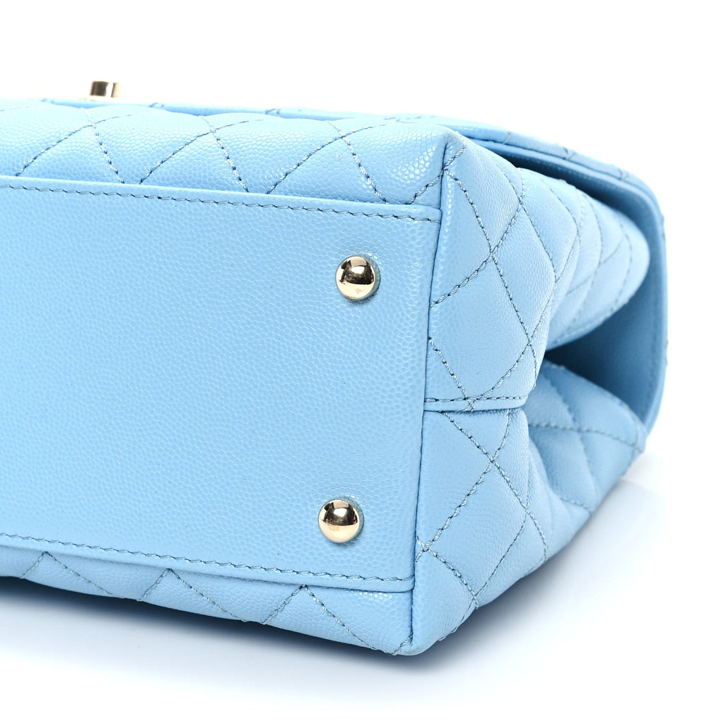 Caviar Quilted Small Coco Chain Handle Flap Blue