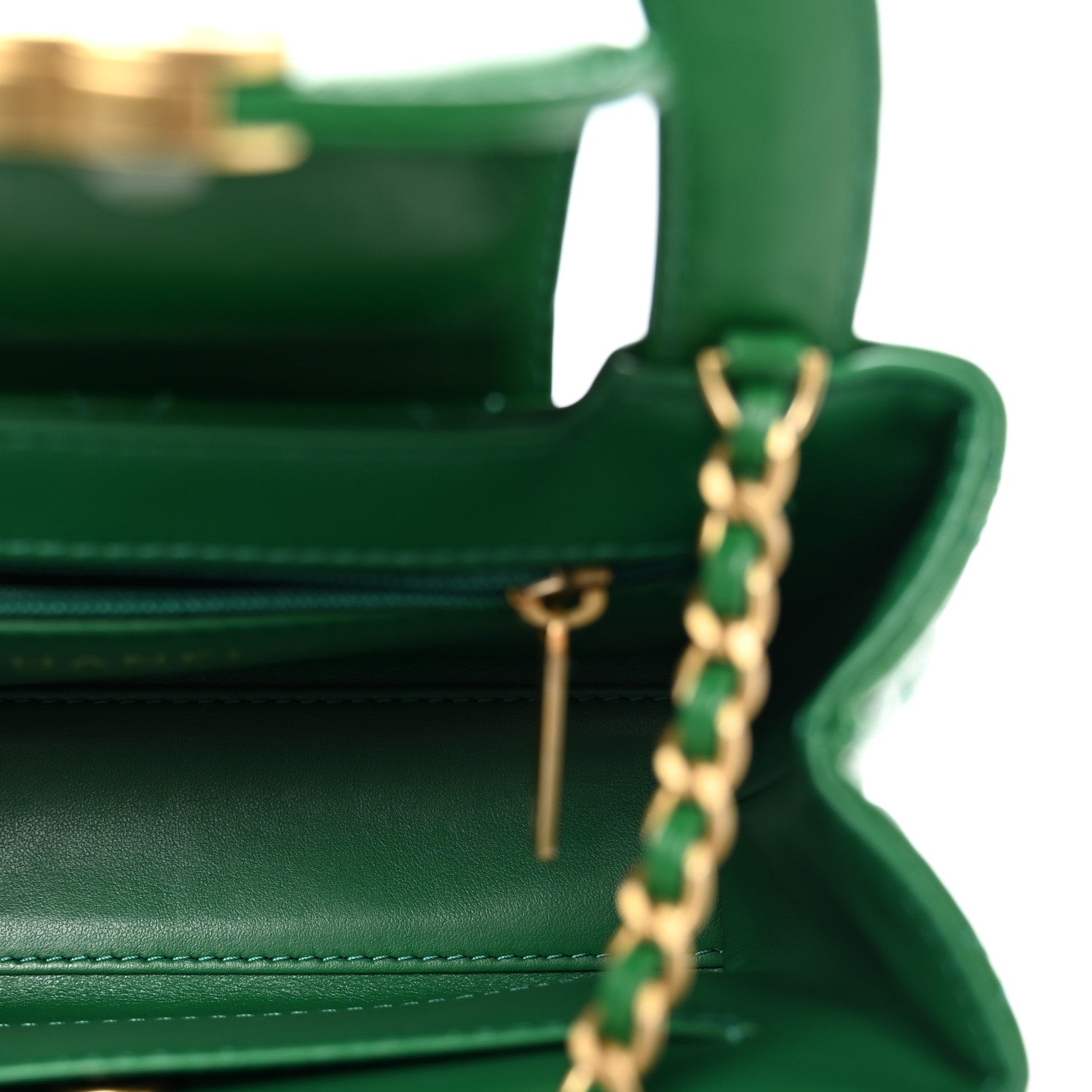Shiny Aged Calfskin Quilted Nano Kelly Shopper Green
