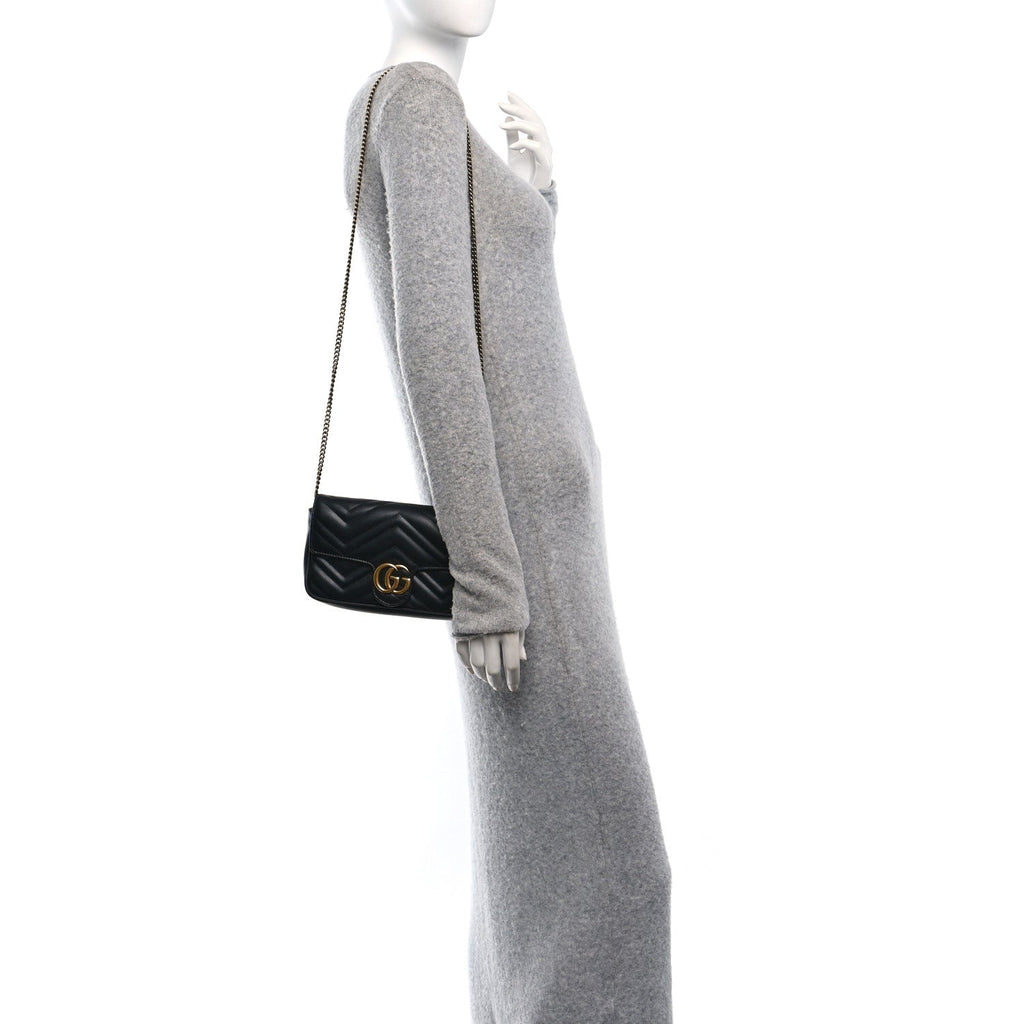 Calfskin Matelasse Mini GG Marmont Shoulder Bag With Case Black White