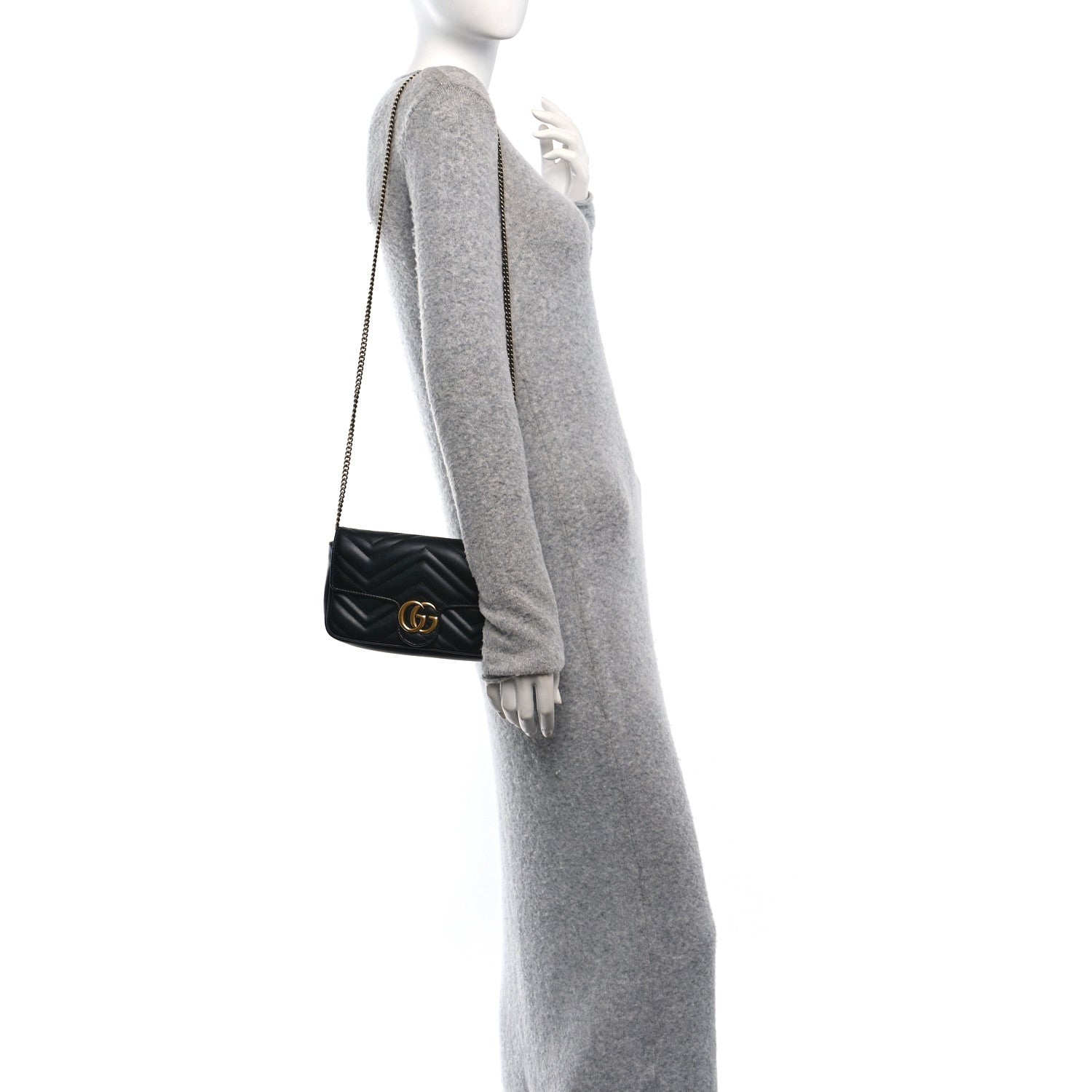 Calfskin Matelasse Mini GG Marmont Shoulder Bag With Case Black White
