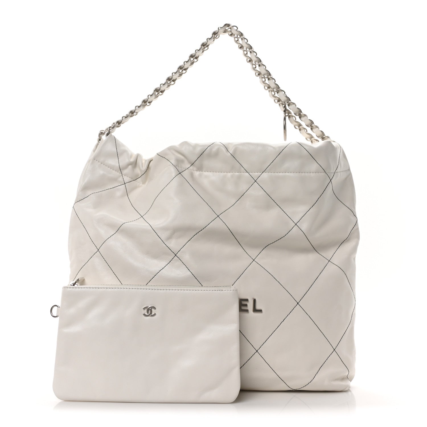 Shiny Calfskin Quilted Chanel 22 White Black